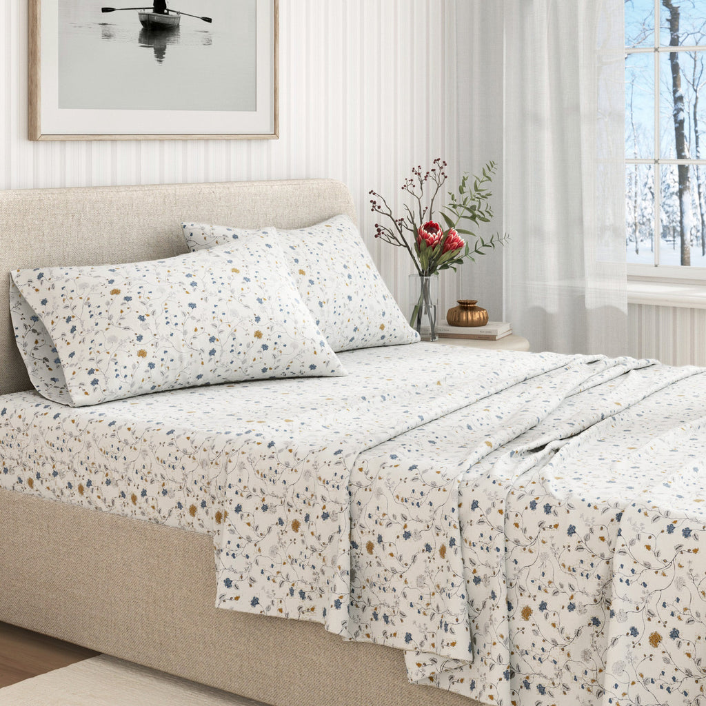 Winter Floral Turkish Cotton Flannel Sheet Set Ultra-Soft - Image 5