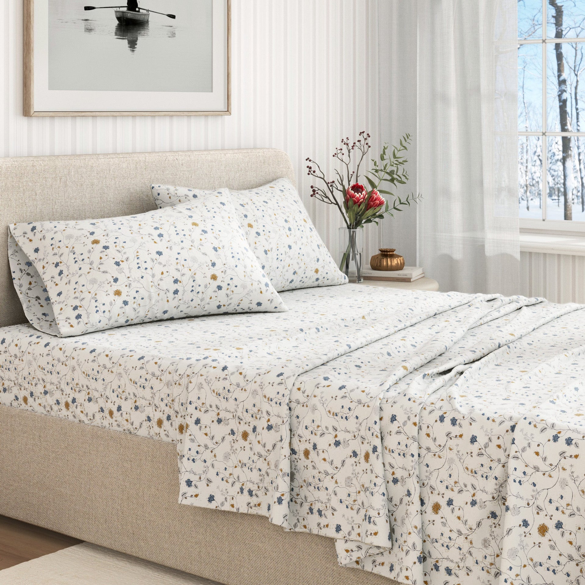 Winter Floral Turkish Cotton Flannel Sheet Set Ultra-Soft - Image 5