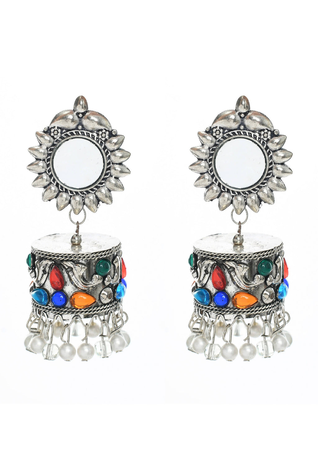 Multi-Color Kundan Oxidised Jhumka Earrings