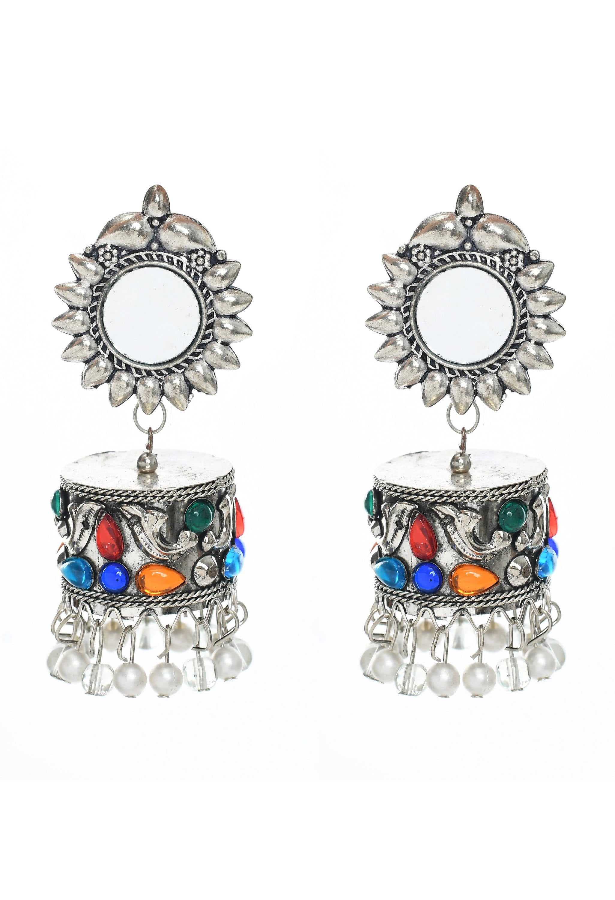 Multi-Color Kundan Oxidised Jhumka Earrings