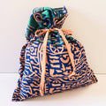 Colorful upcycled silk sari fabric gift bags with abstract patterns