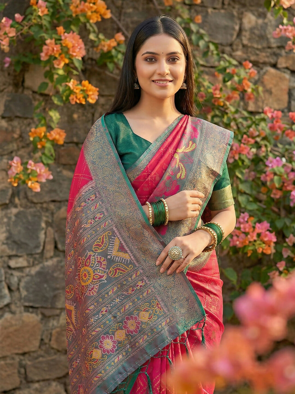 Pink Pochampally Silk Saree with Traditional Weave