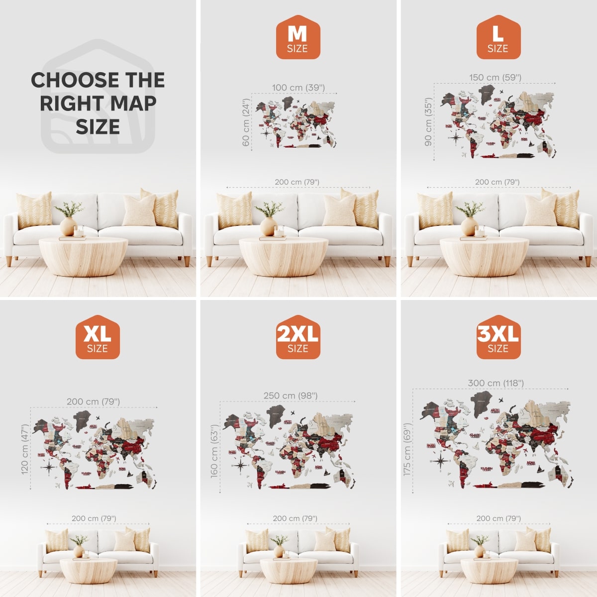 3D Luminous Colored Wooden World Map Urban Collection