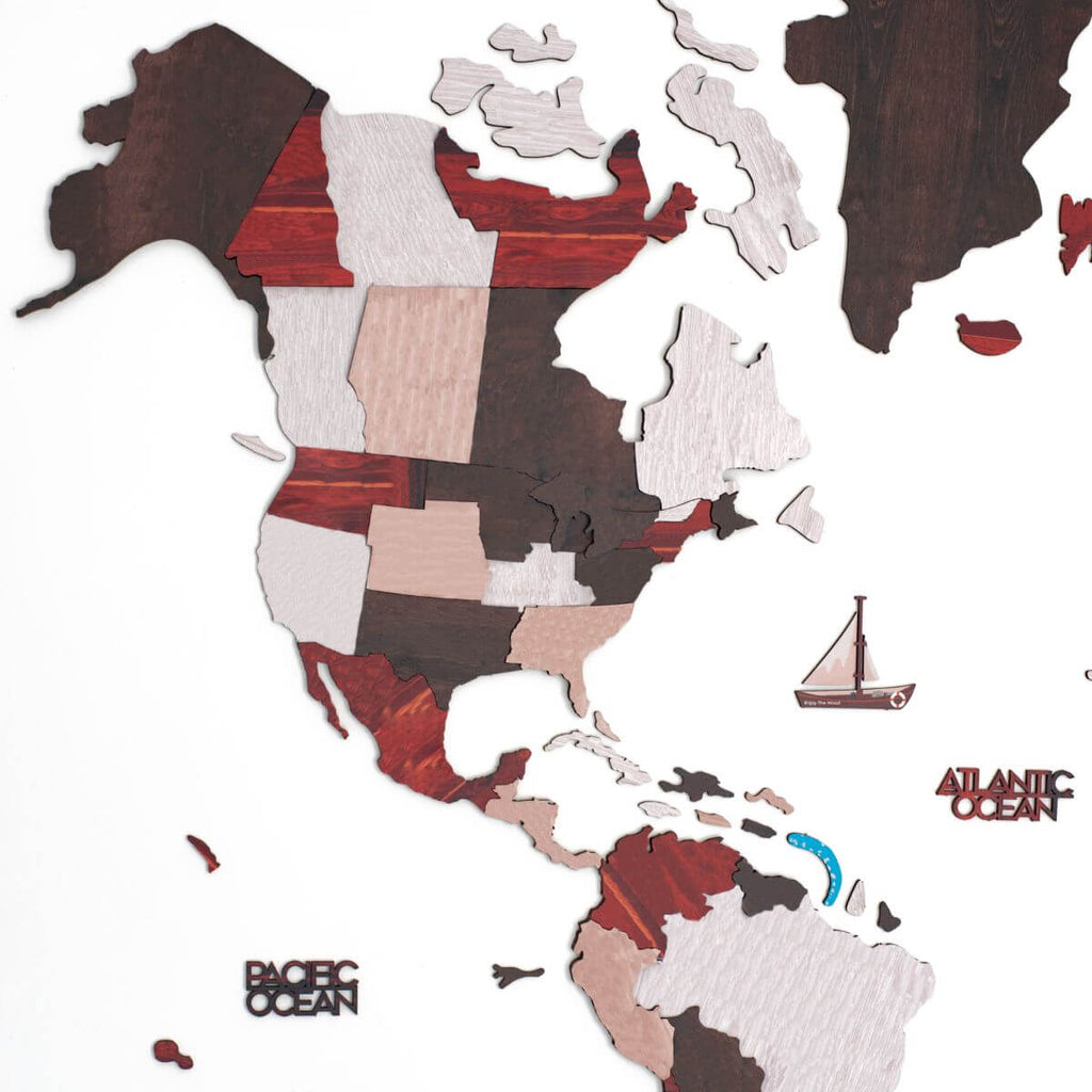 3D Wooden World Map Urban Multicolor Modern Wall Art
