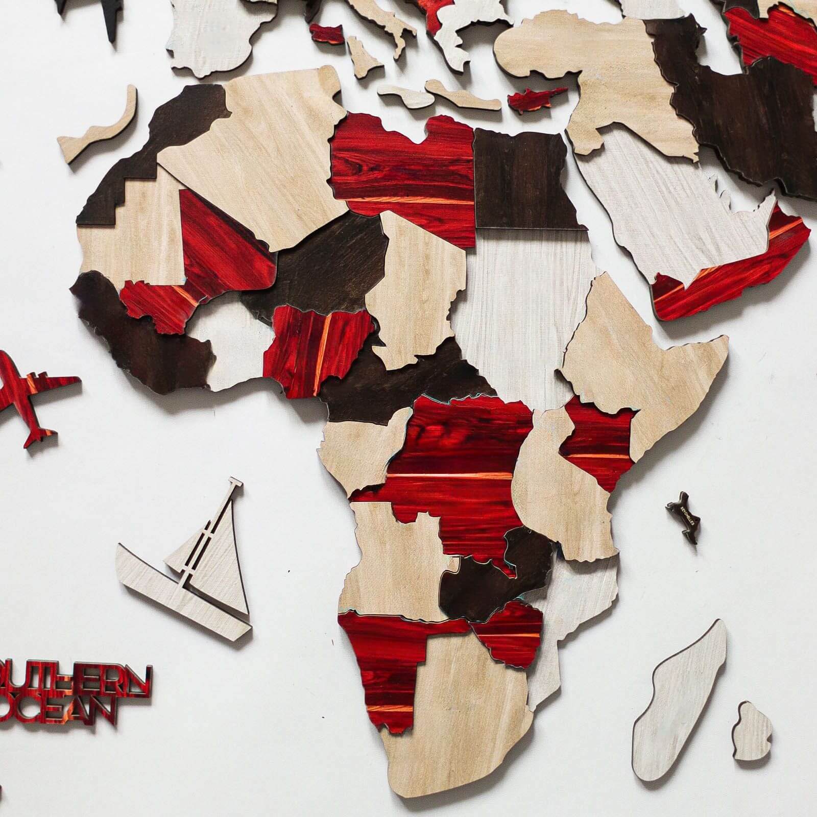 3D Luminous Colored Wooden World Map Urban Collection