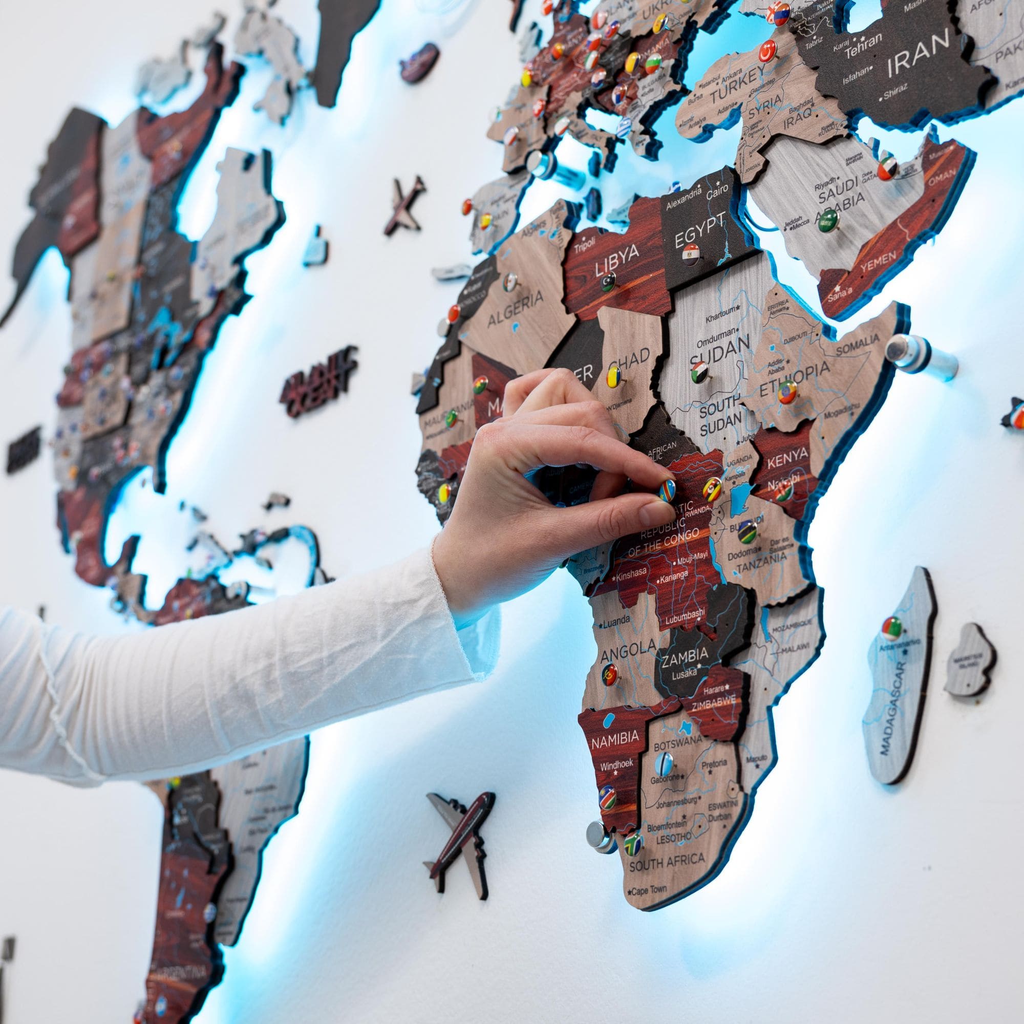 3D LED Luminous Wooden World Map 3.0 Urban Wall Art
