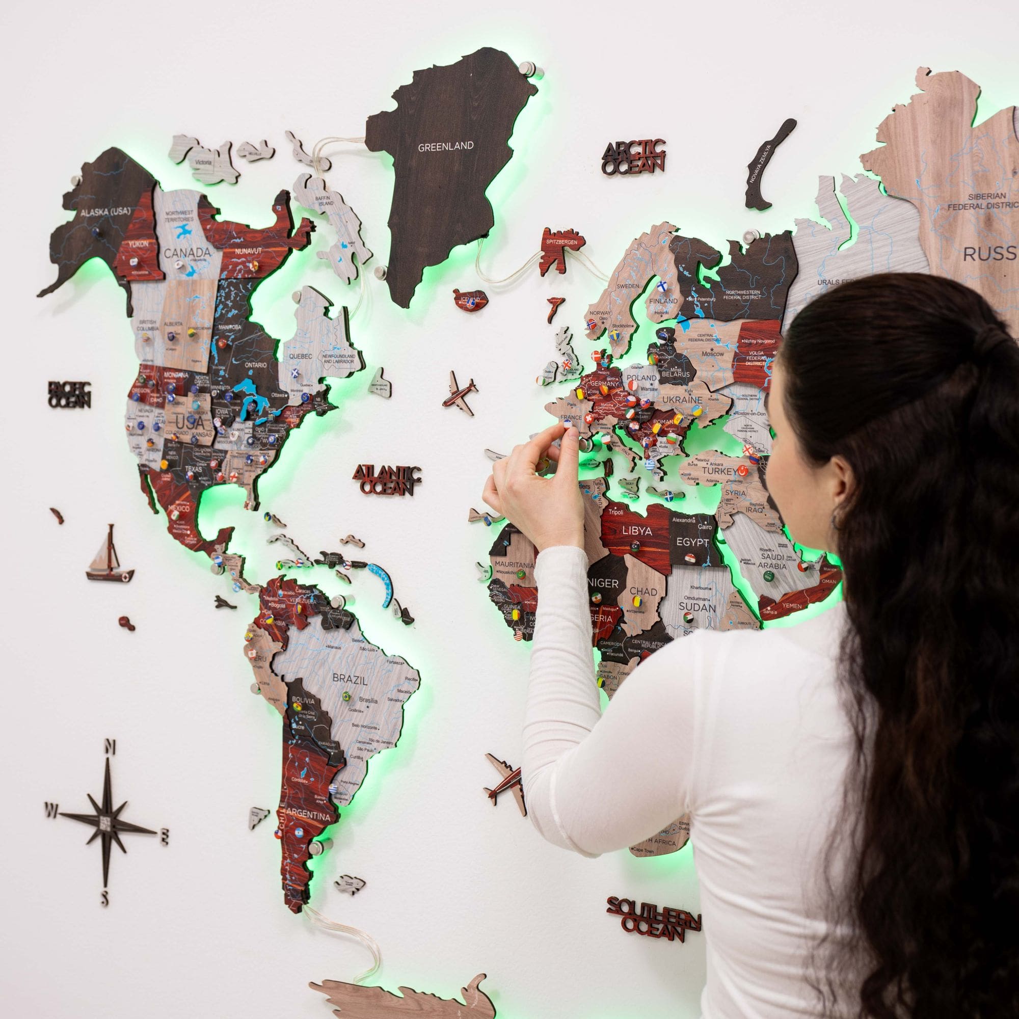 3D LED Luminous Wooden World Map 3.0 Urban Wall Art