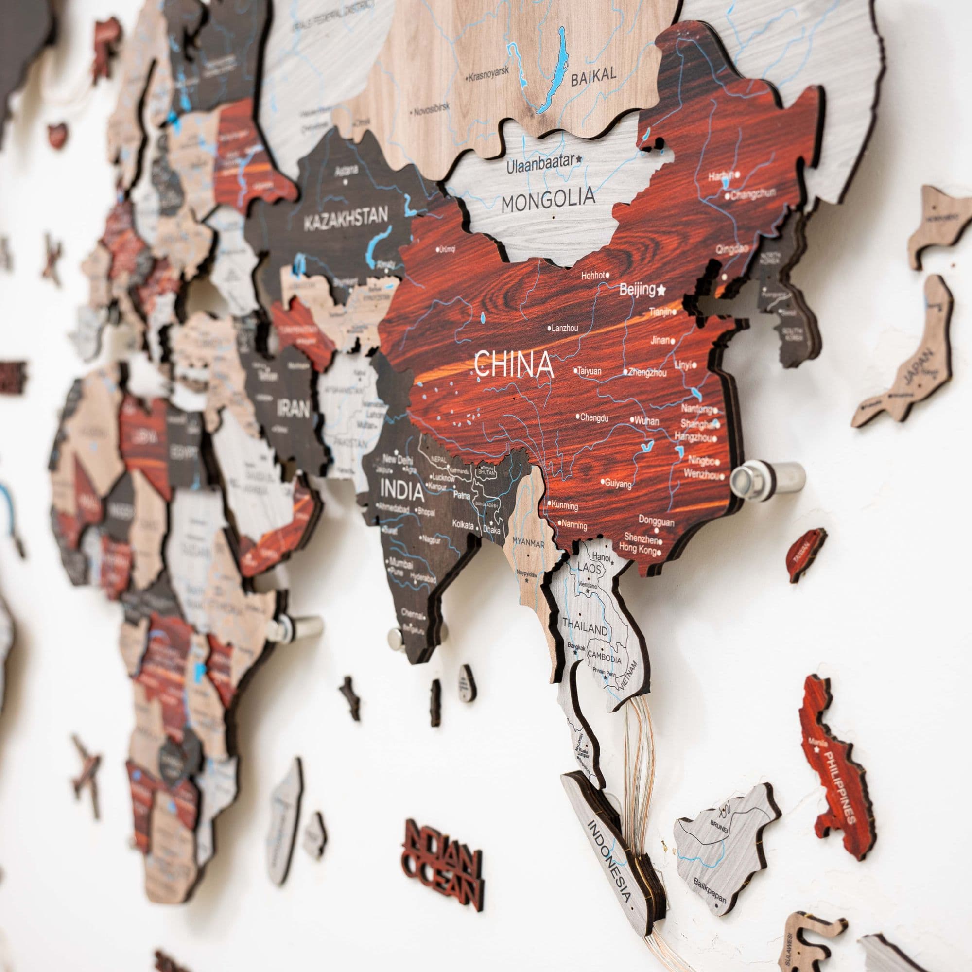 3D LED Luminous Wooden World Map 3.0 Urban Wall Art
