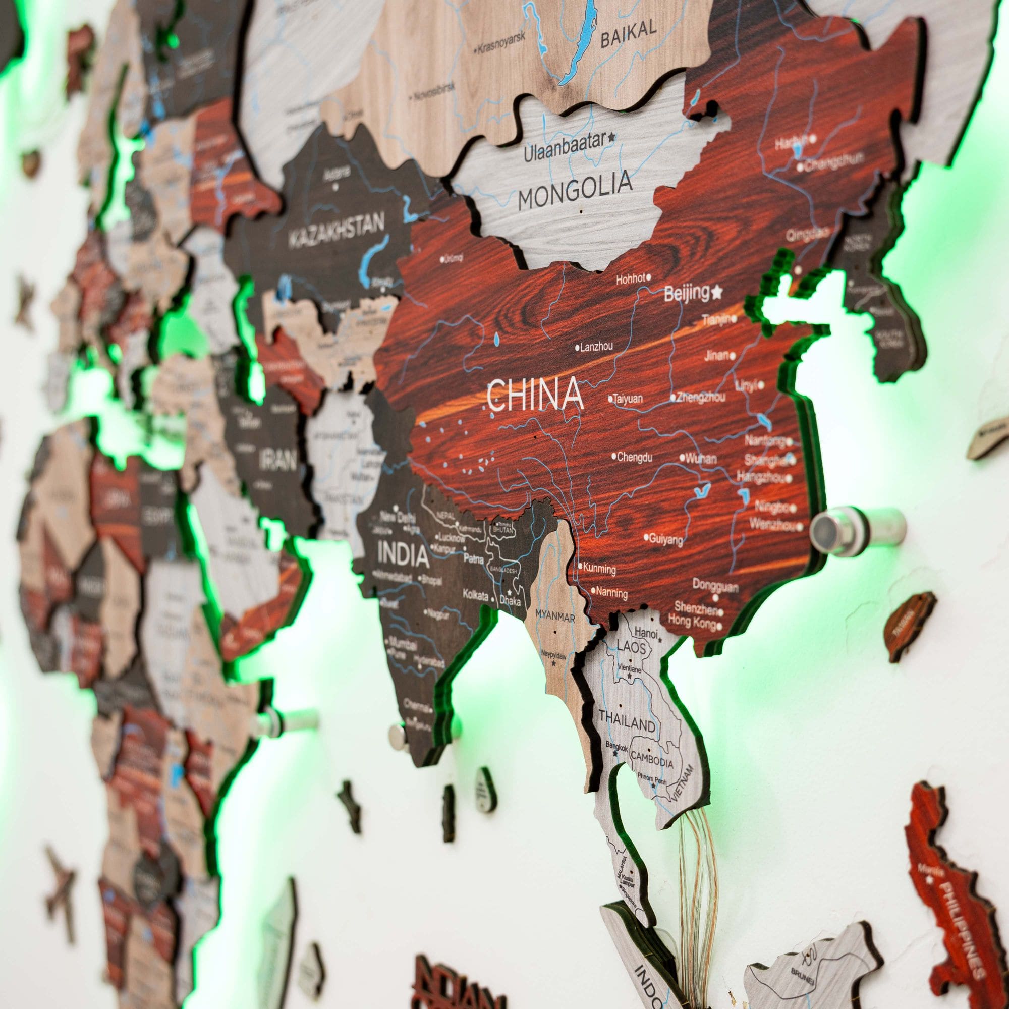 3D LED Luminous Wooden World Map 3.0 Urban Wall Art