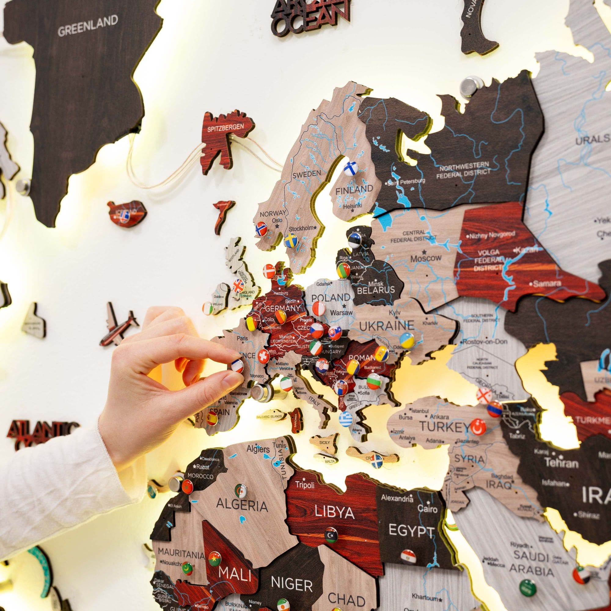 3D LED Luminous Wooden World Map 3.0 Urban Wall Art