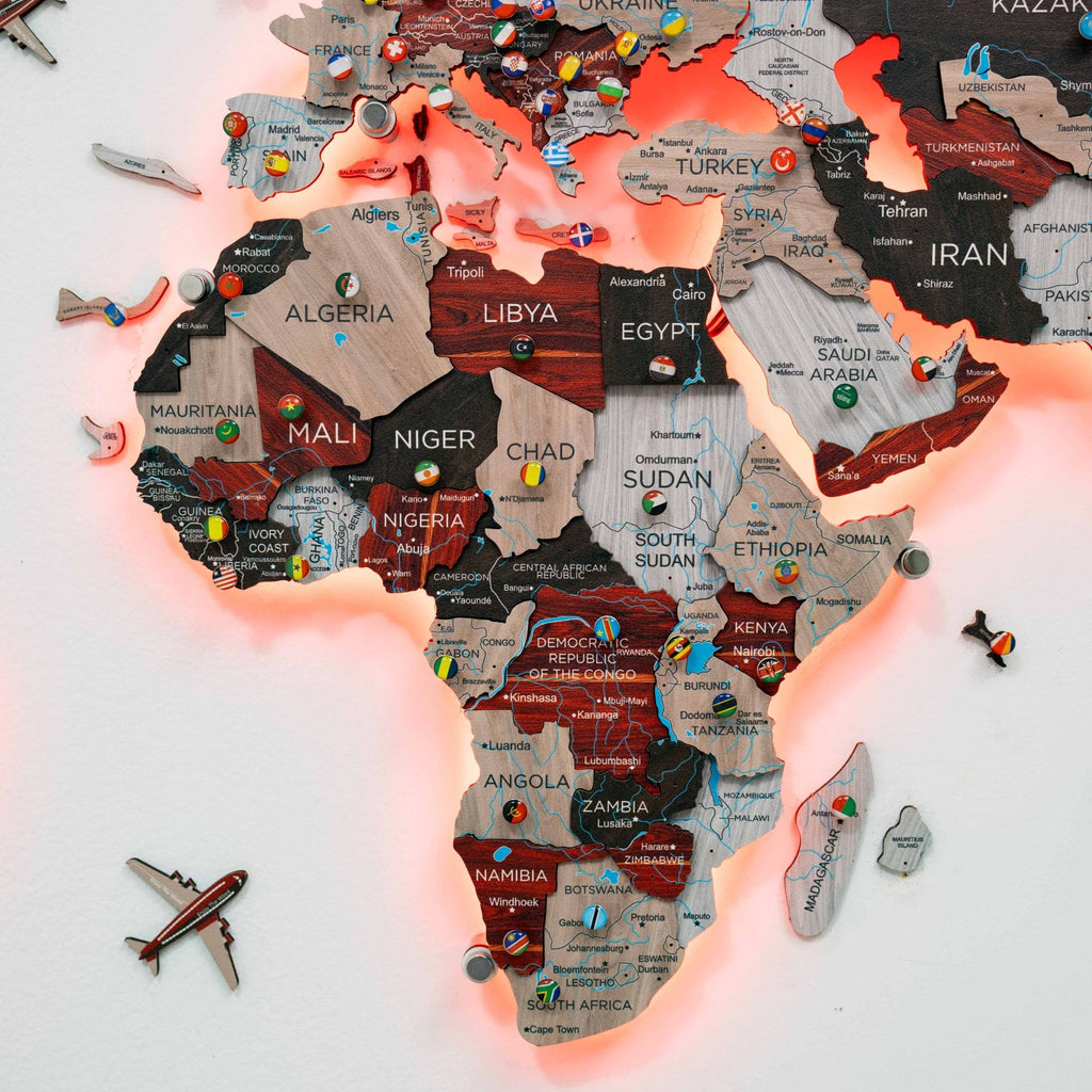 3D LED Luminous Wooden World Map 3.0 Urban Wall Art