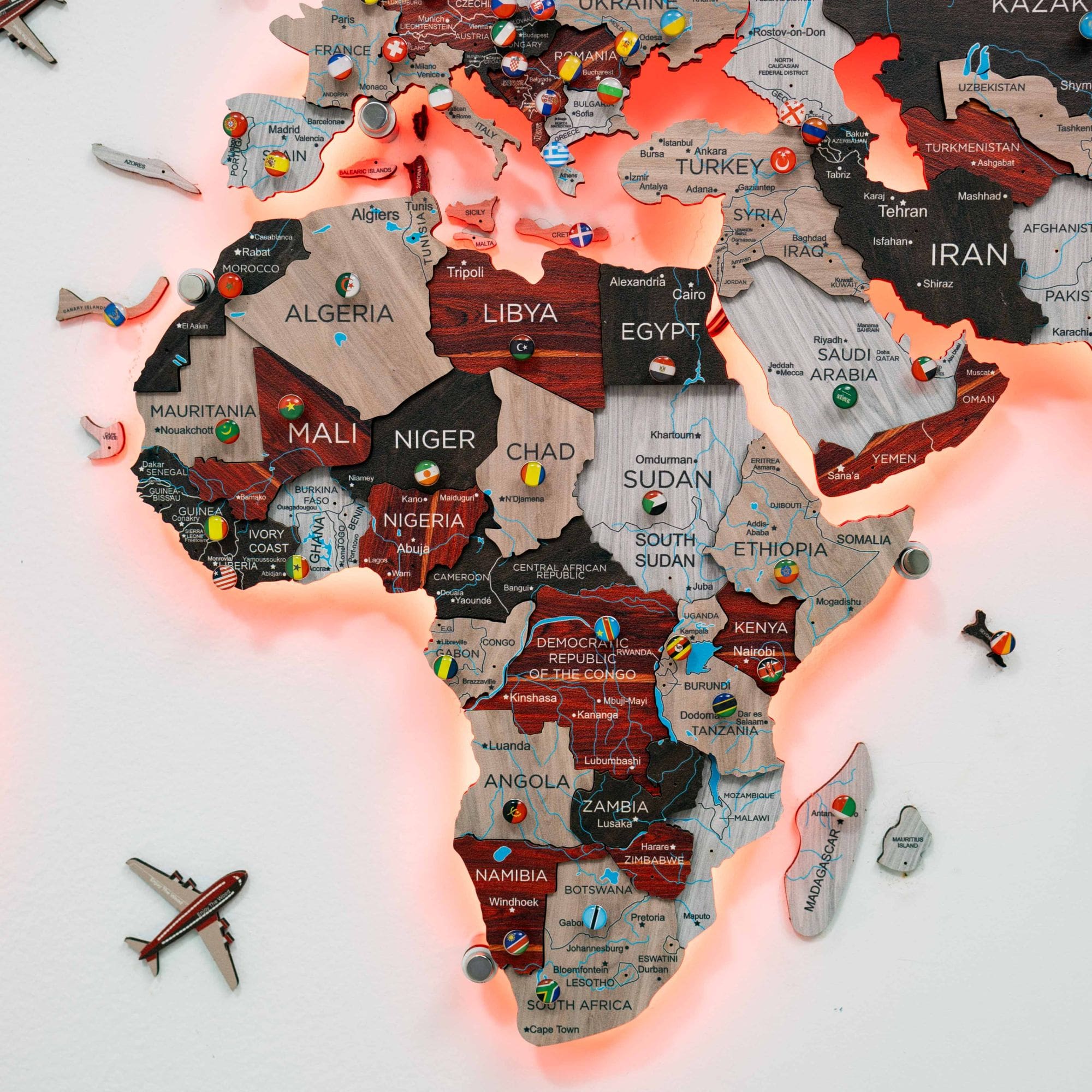 3D LED Luminous Wooden World Map 3.0 Urban Wall Art