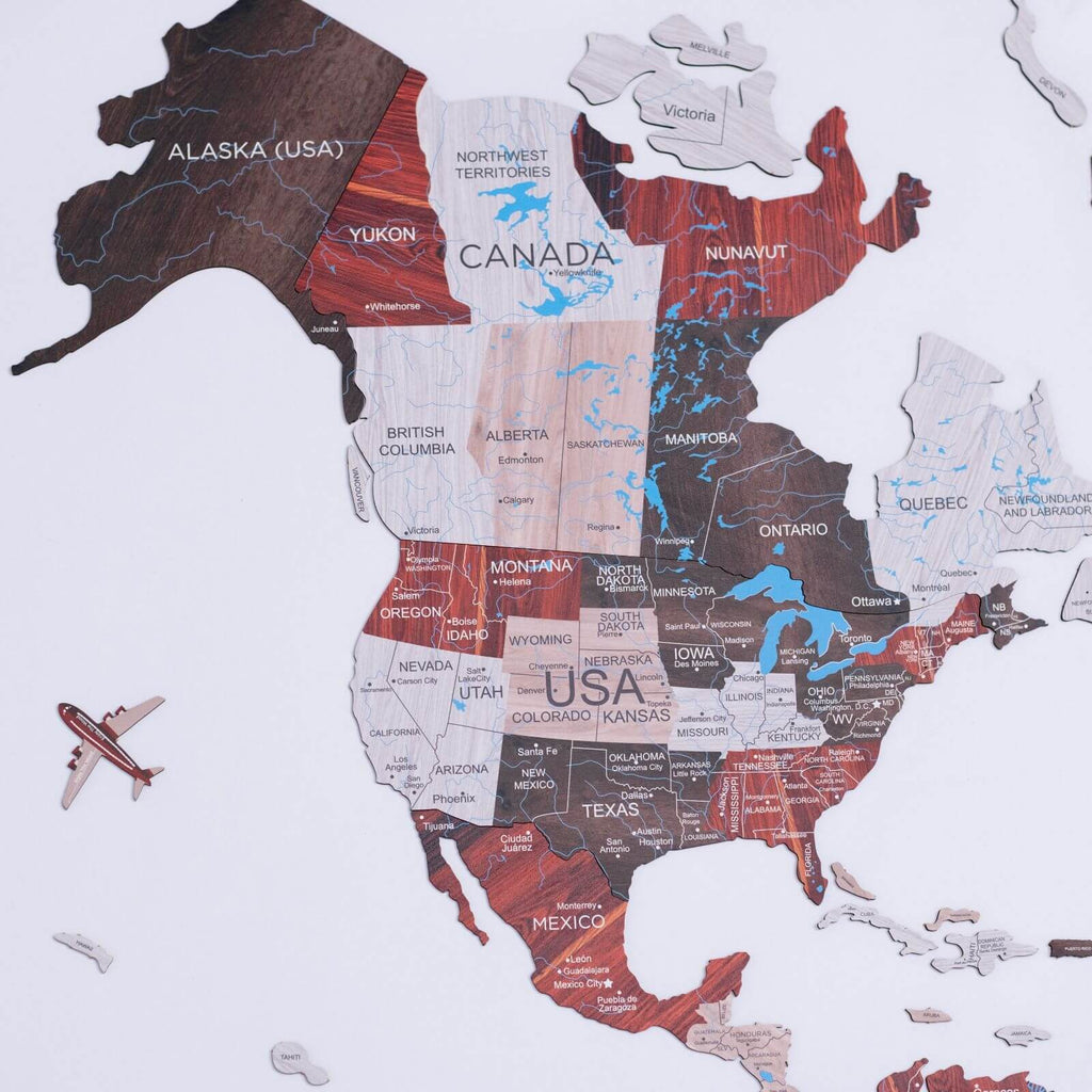 2D Wooden World Map Wall Decor - Urban Style Geographic Art