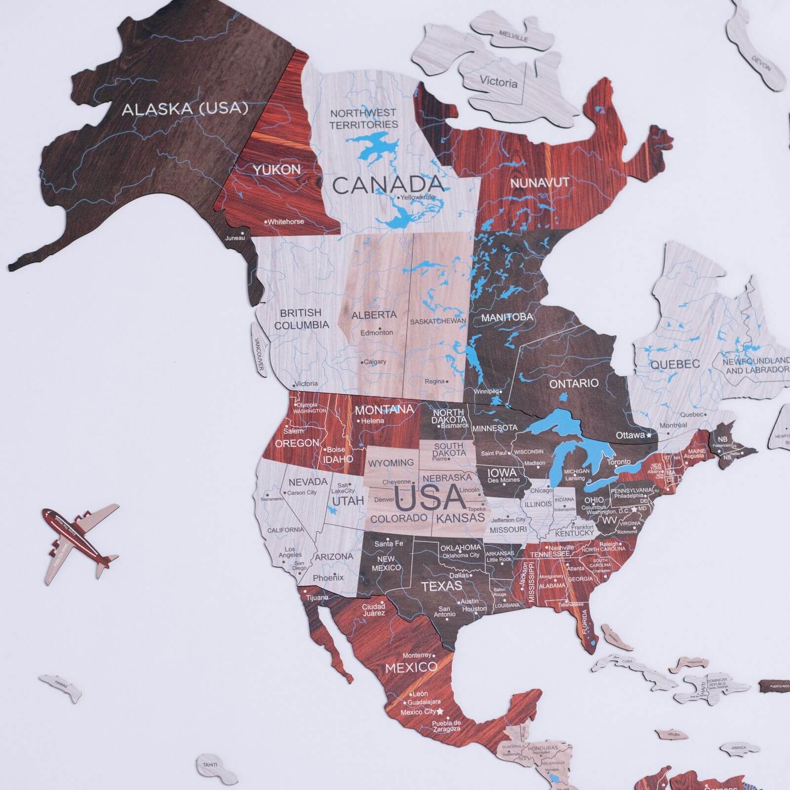 2D Wooden World Map Wall Decor - Urban Style Geographic Art