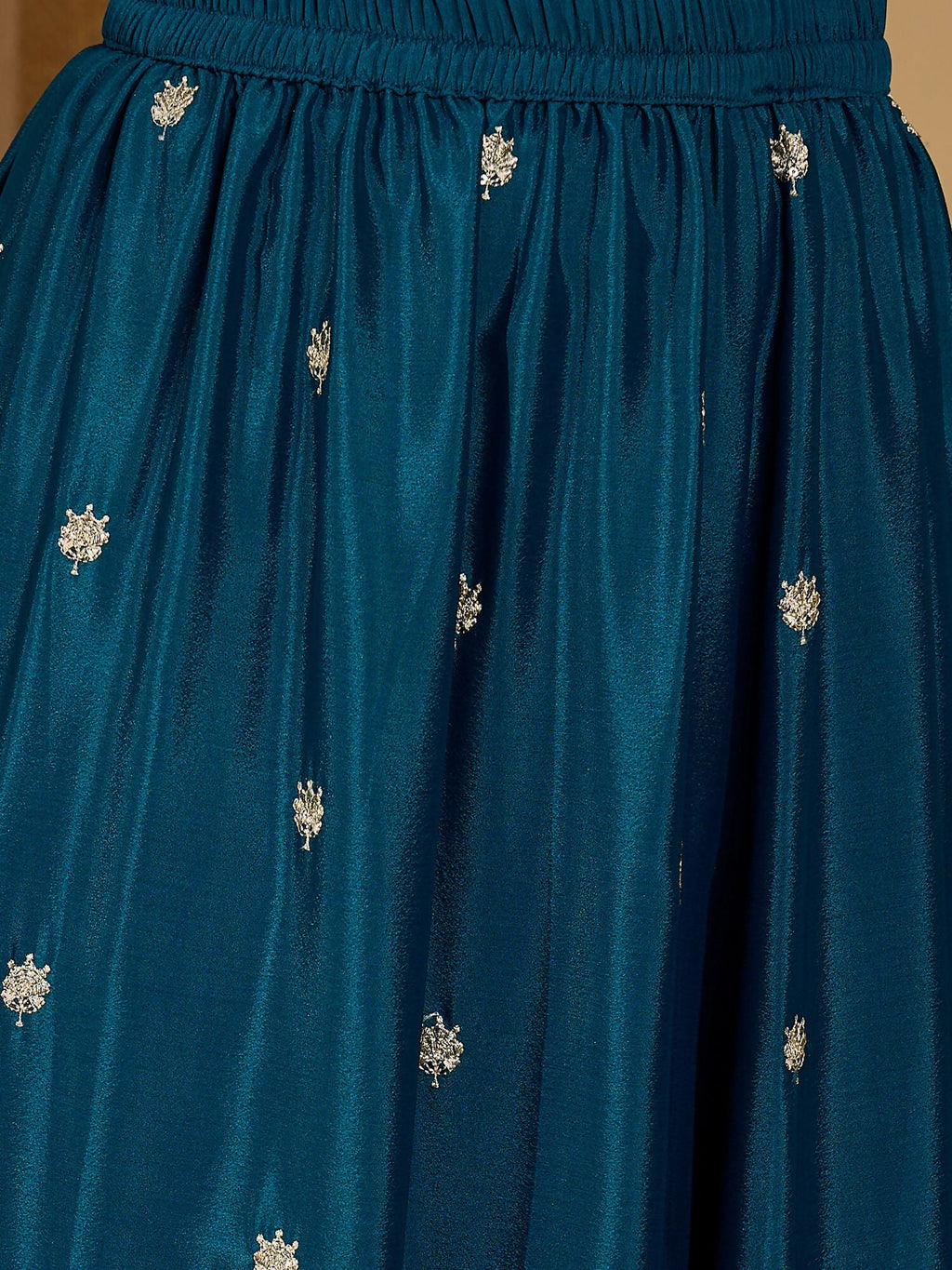 Teal Chinon Silk Embroidered Kurta Set for Festive Occasions