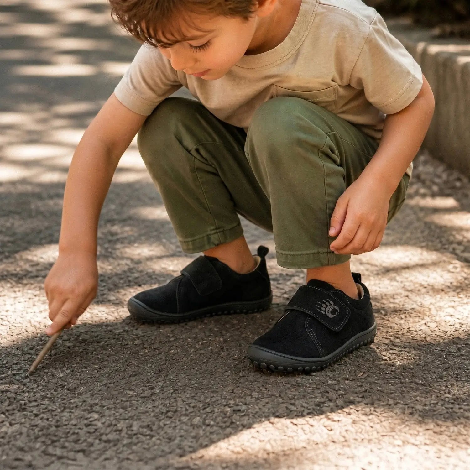 Ursa Barefoot Kids Shoes - Flexible Suede Walking Shoes in Black