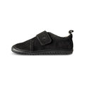 Black suede Bearfoot Ursa shoes for kids with wide toe box and flexible barefoot sole