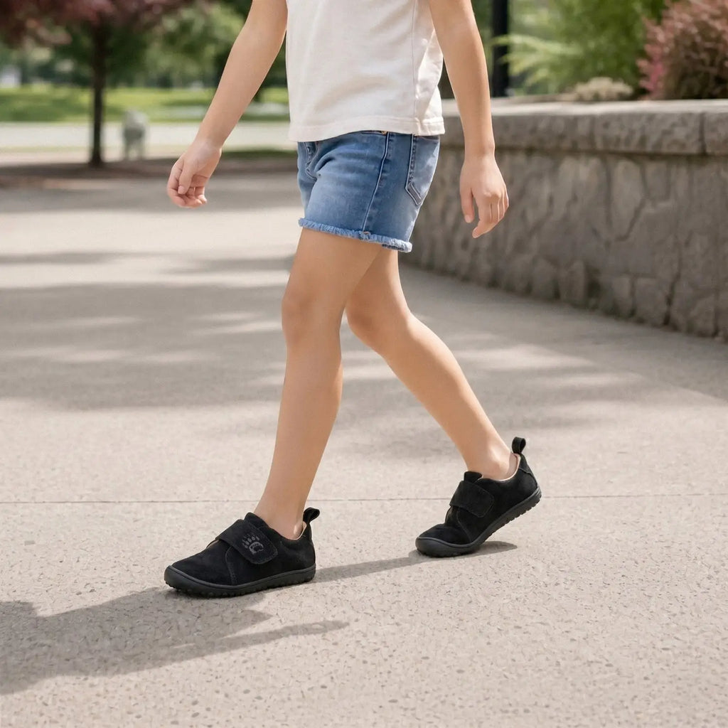 Ursa Barefoot Kids Shoes - Flexible Suede Walking Shoes in Black