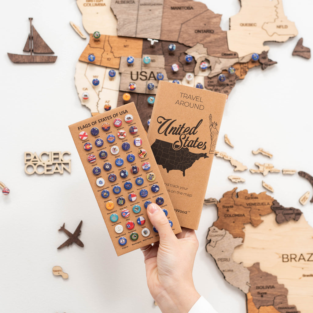 USA State Flag Map Push Pins for Travel Tracking & Decor