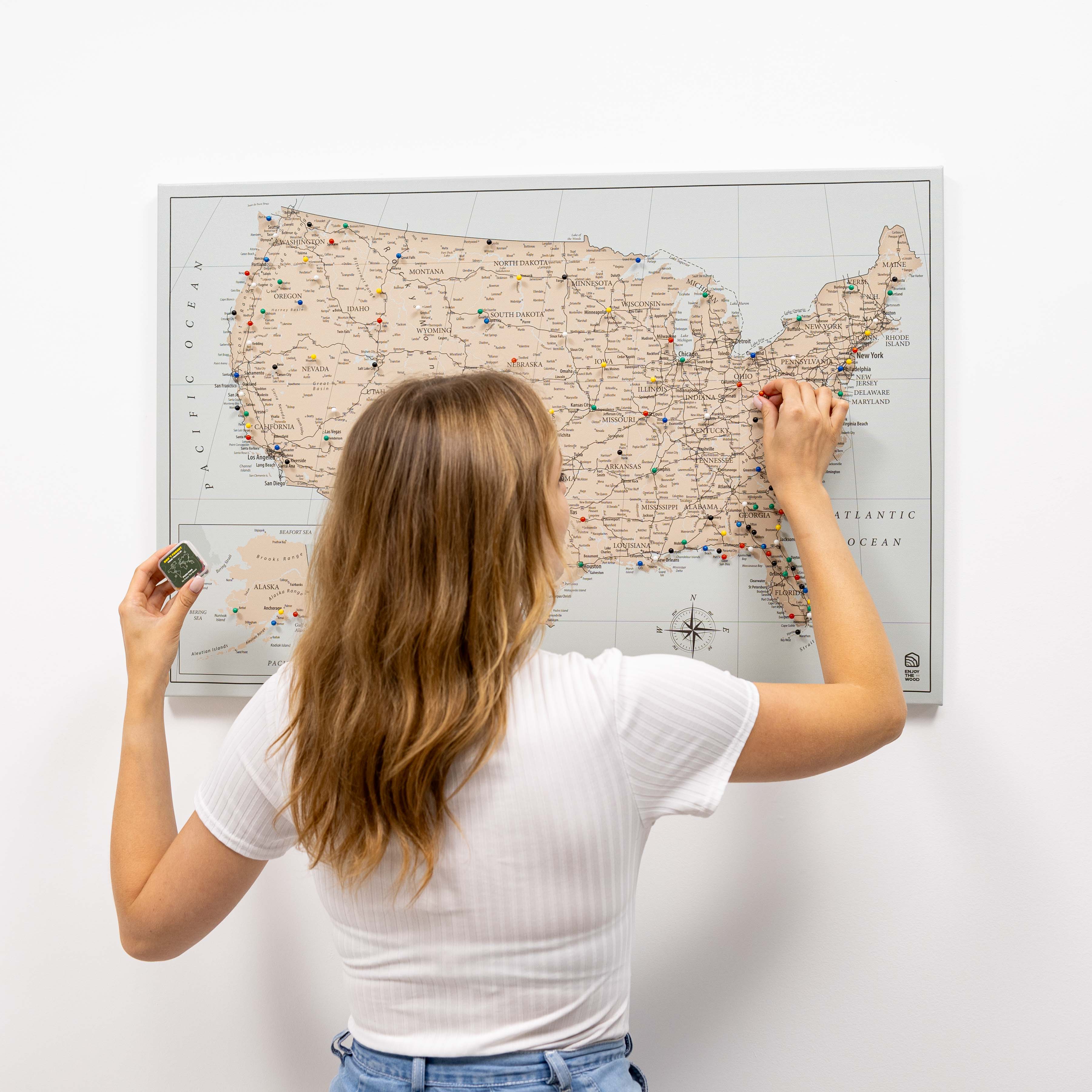 Antique Wooden USA Map Wall Art – Beige & Grey Minimalist Decor