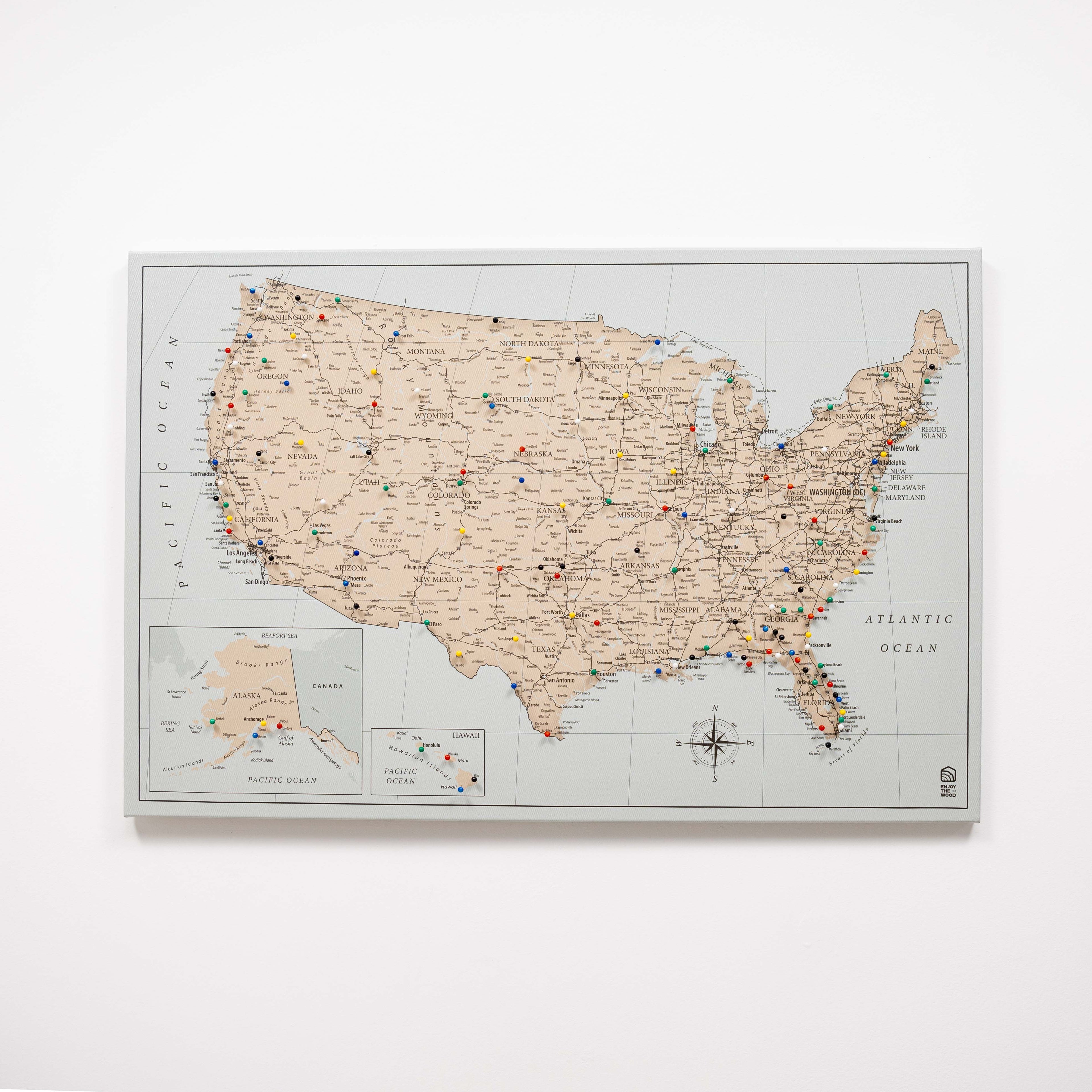 Antique Wooden USA Map Wall Art – Beige & Grey Minimalist Decor
