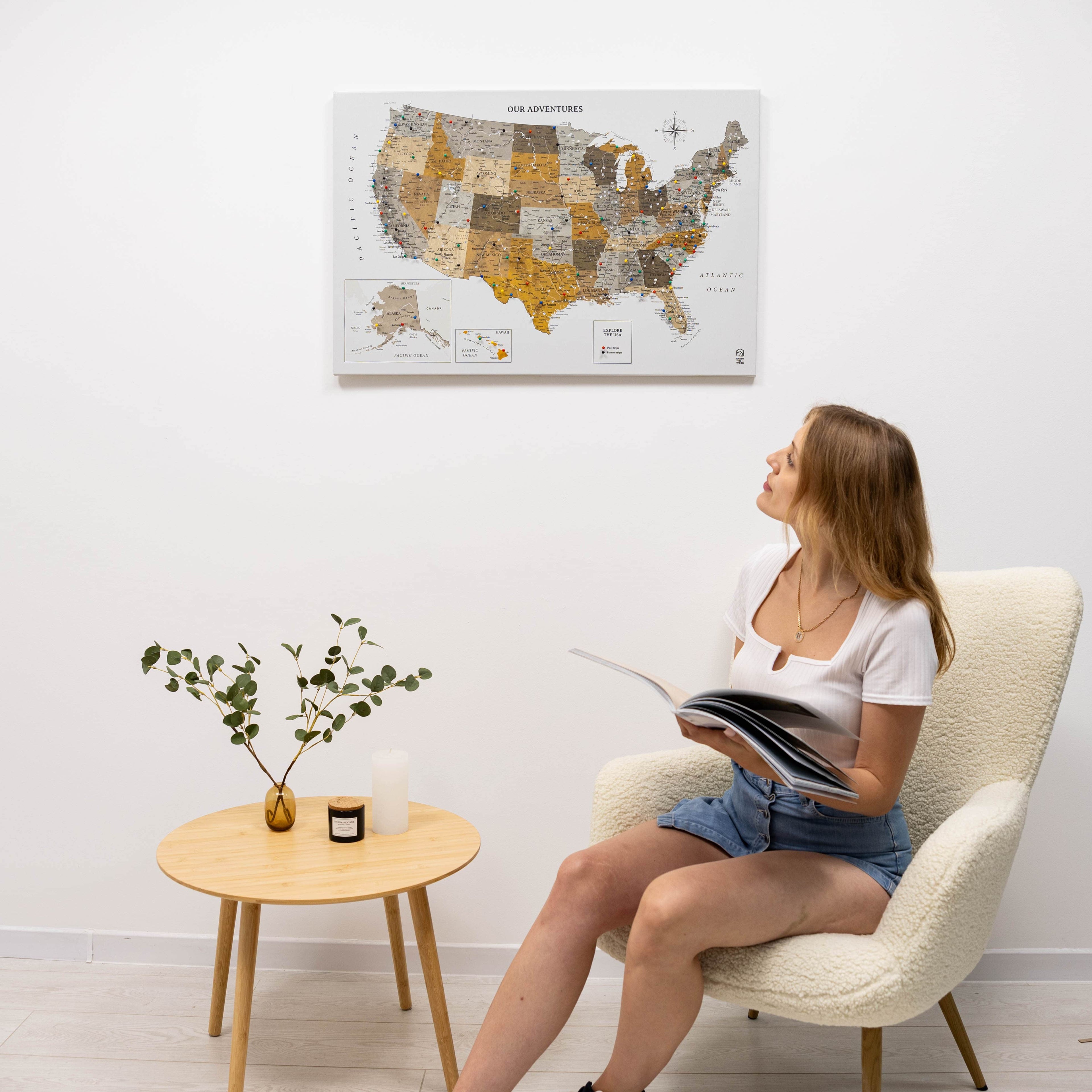 Wooden Canvas USA Map - Desert Modern Neutral Wall Art
