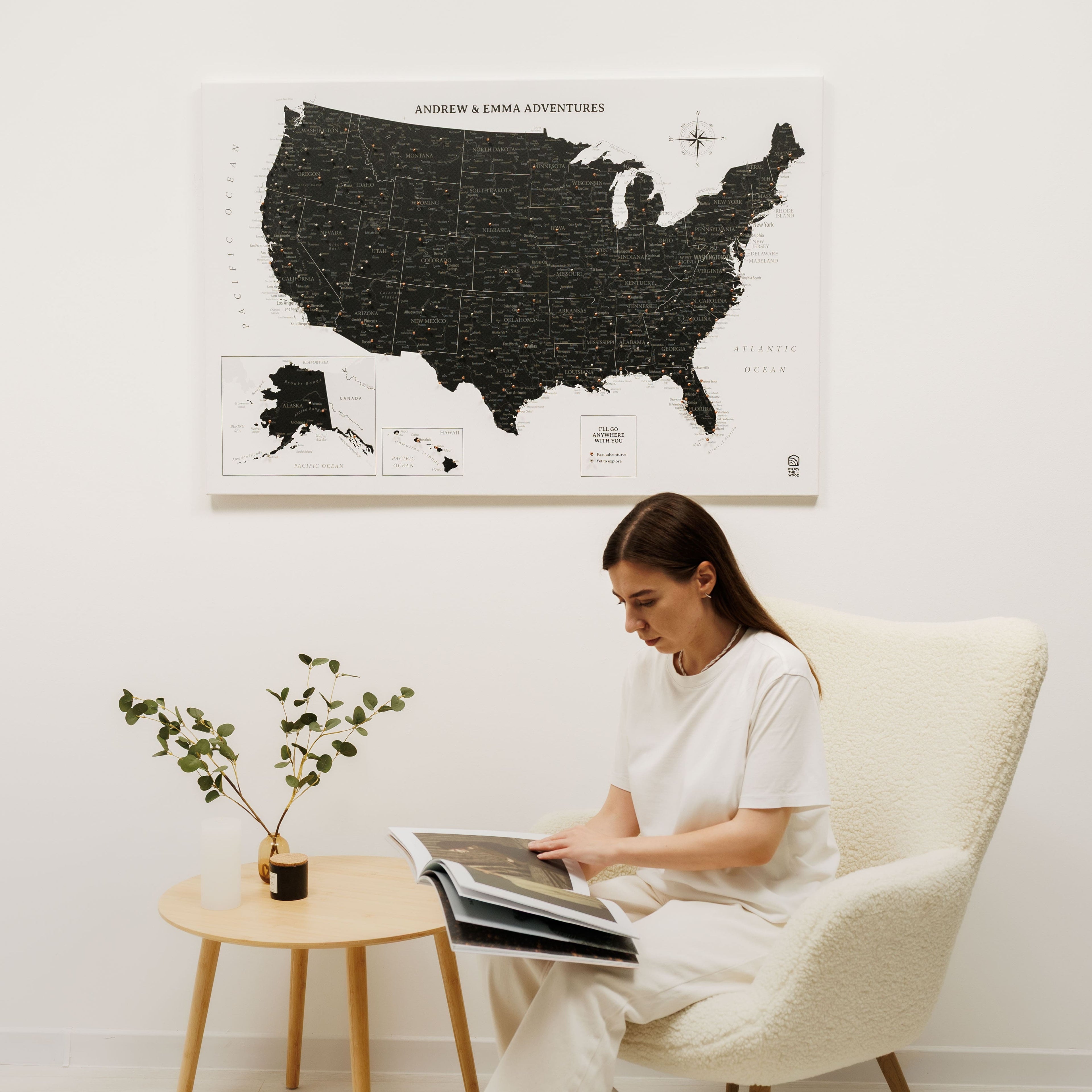 Onyx Wooden Canvas USA Map for Modern Wall Decor