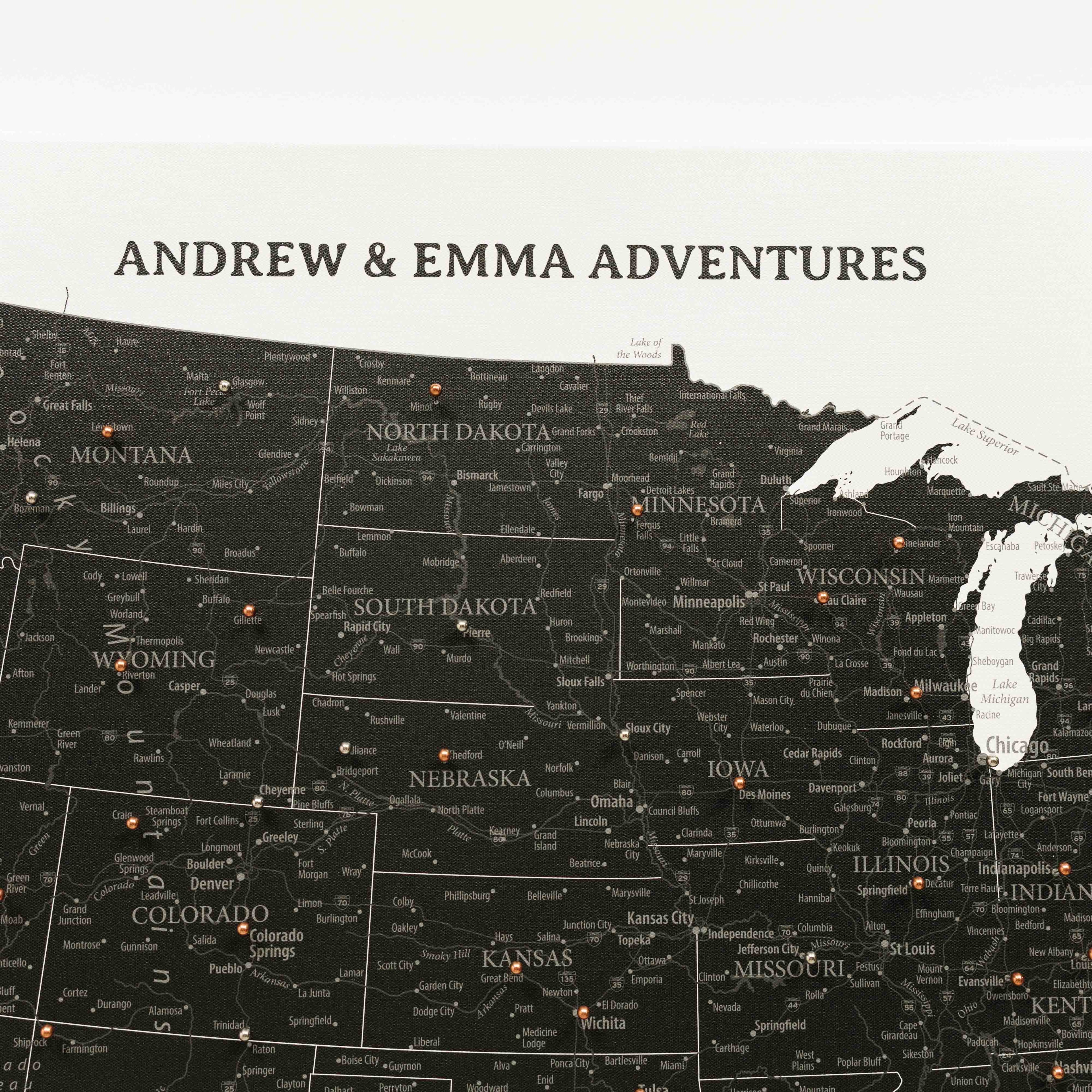 Onyx Wooden Canvas USA Map for Modern Wall Decor