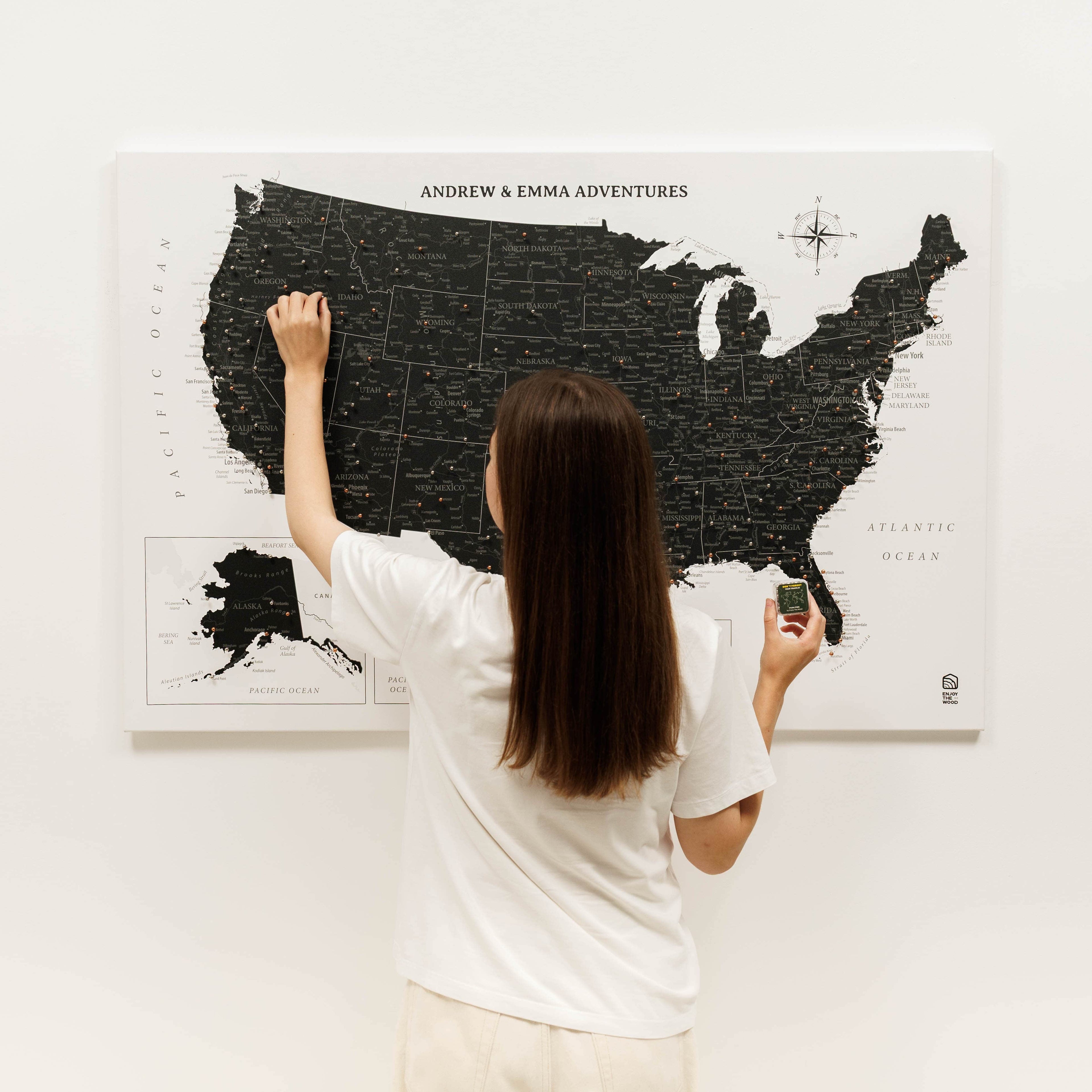Onyx Wooden Canvas USA Map for Modern Wall Decor