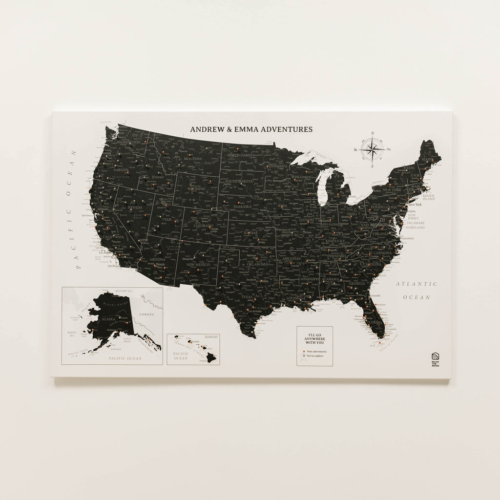 Onyx Wooden Canvas USA Map for Modern Wall Decor