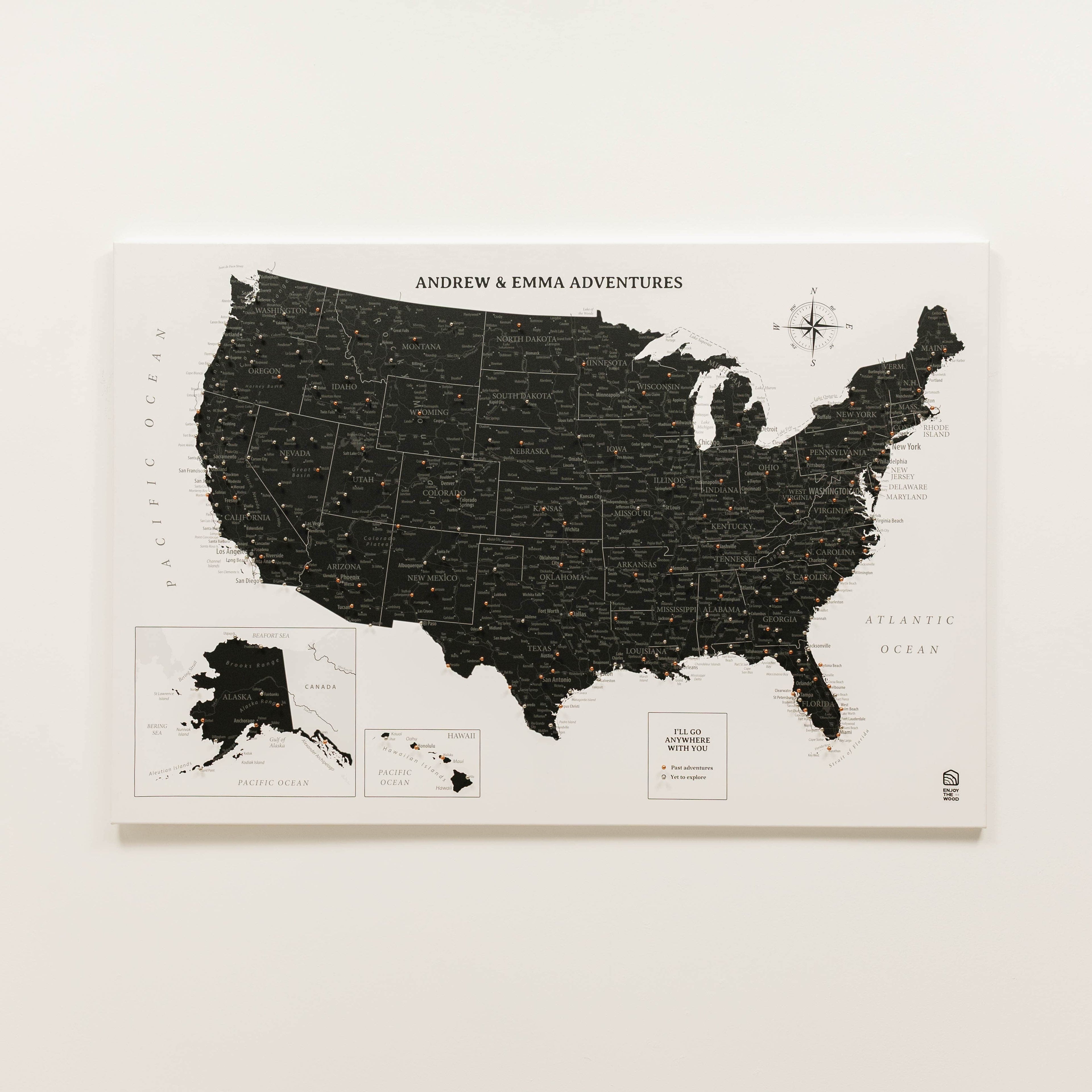 Onyx Wooden Canvas USA Map for Modern Wall Decor