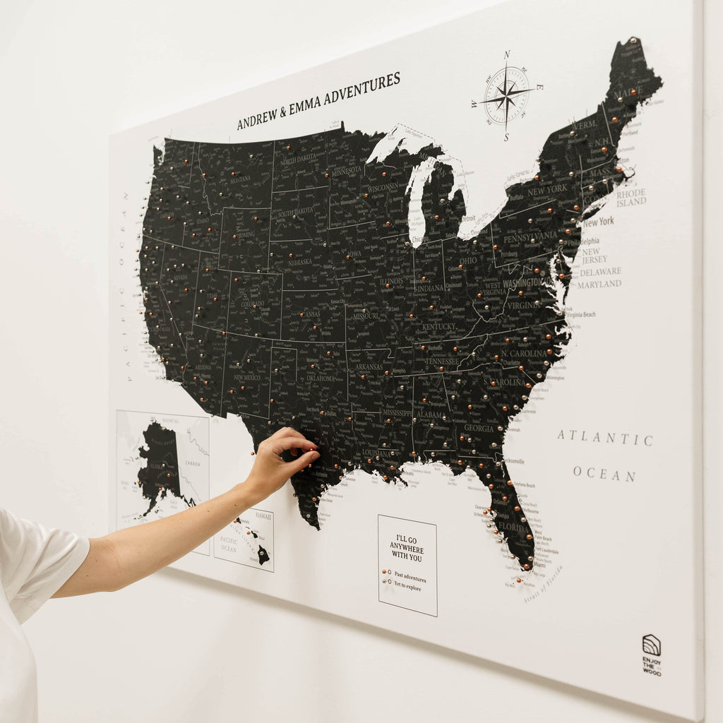 Onyx Wooden Canvas USA Map for Modern Wall Decor