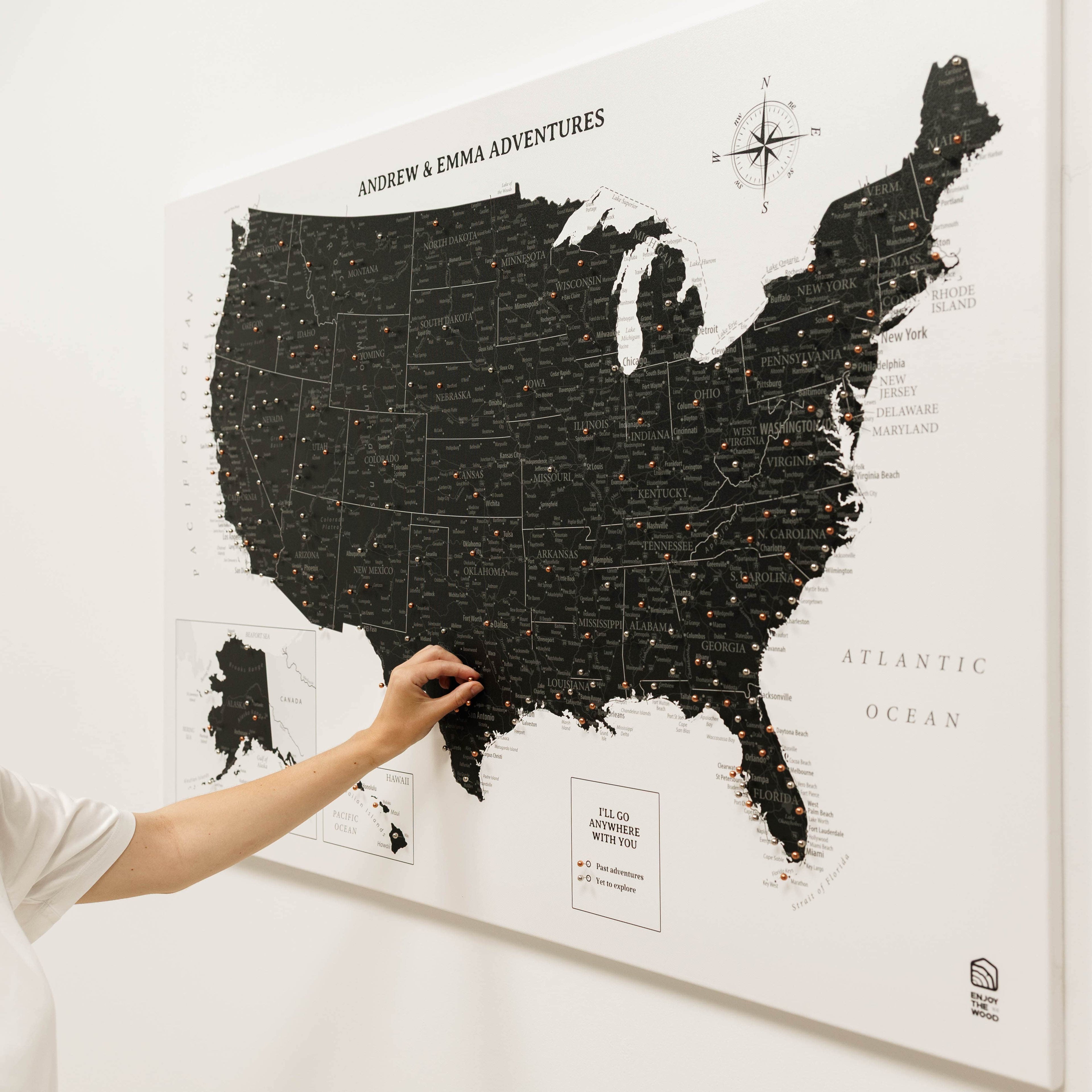 Onyx Wooden Canvas USA Map for Modern Wall Decor