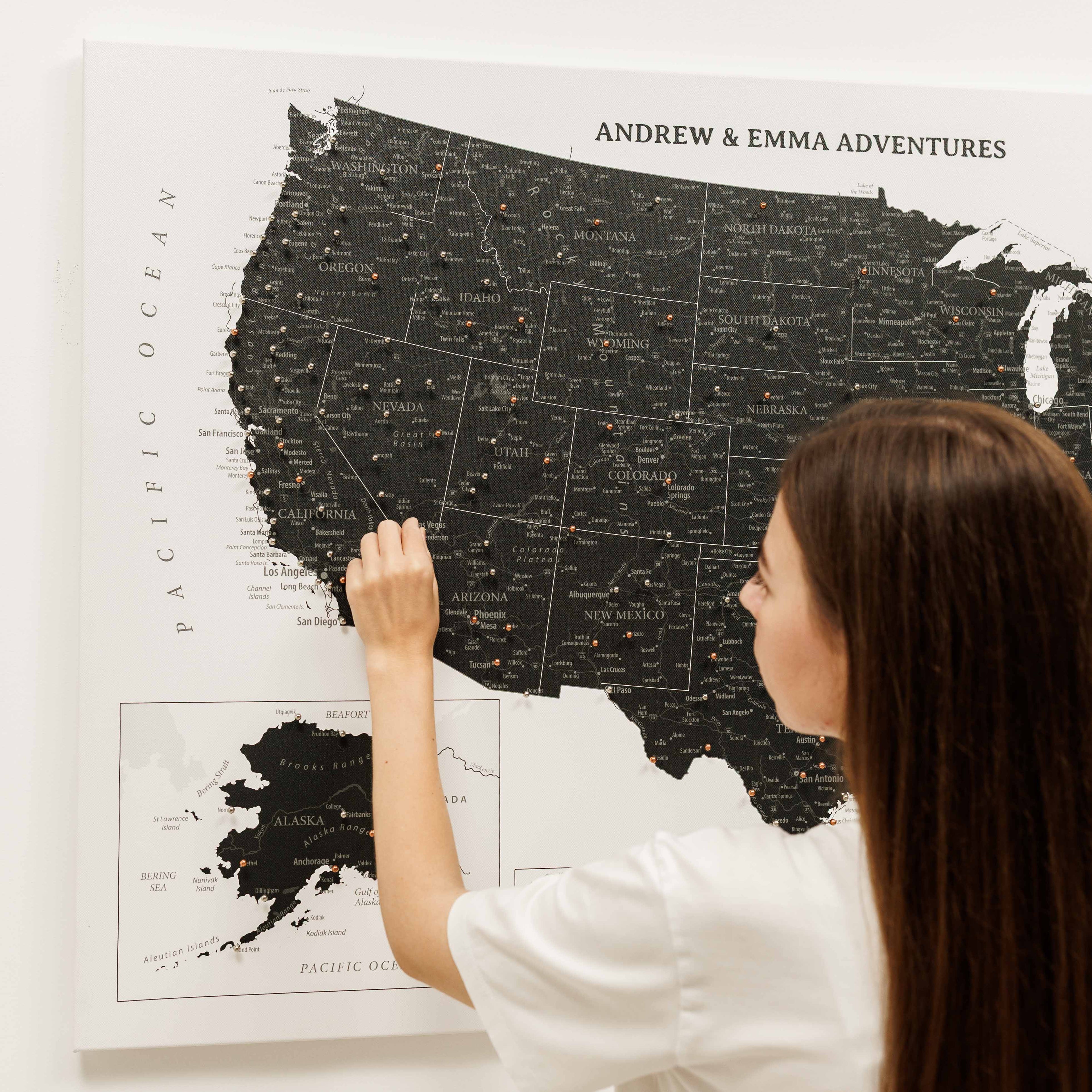 Onyx Wooden Canvas USA Map for Modern Wall Decor