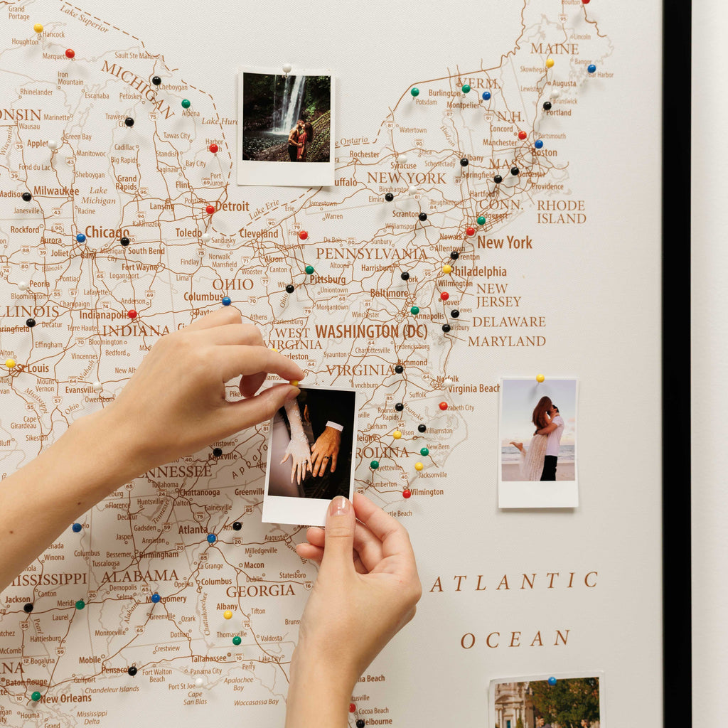 Minimalist Wooden Canvas USA Map in Beige