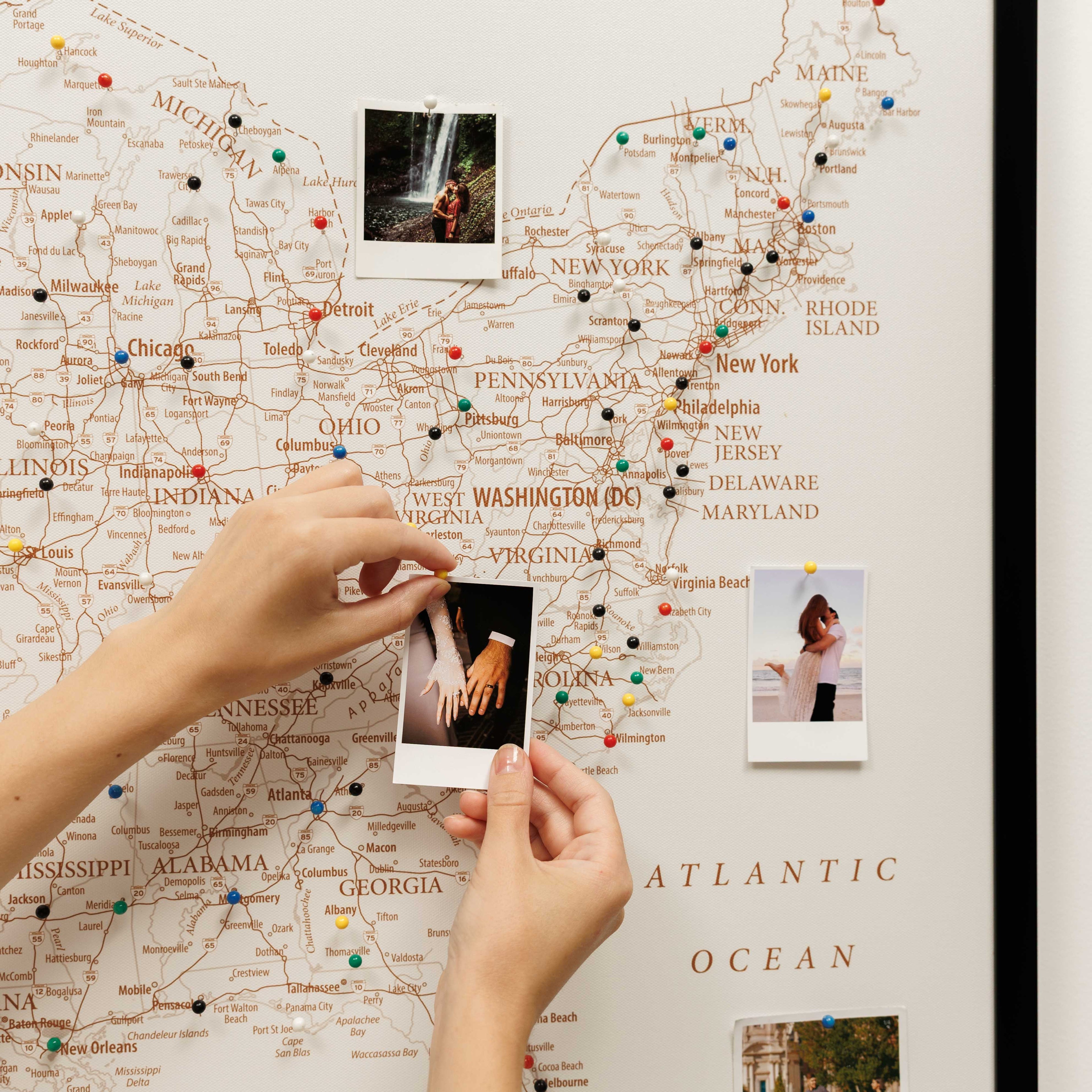 Minimalist Wooden Canvas USA Map in Beige