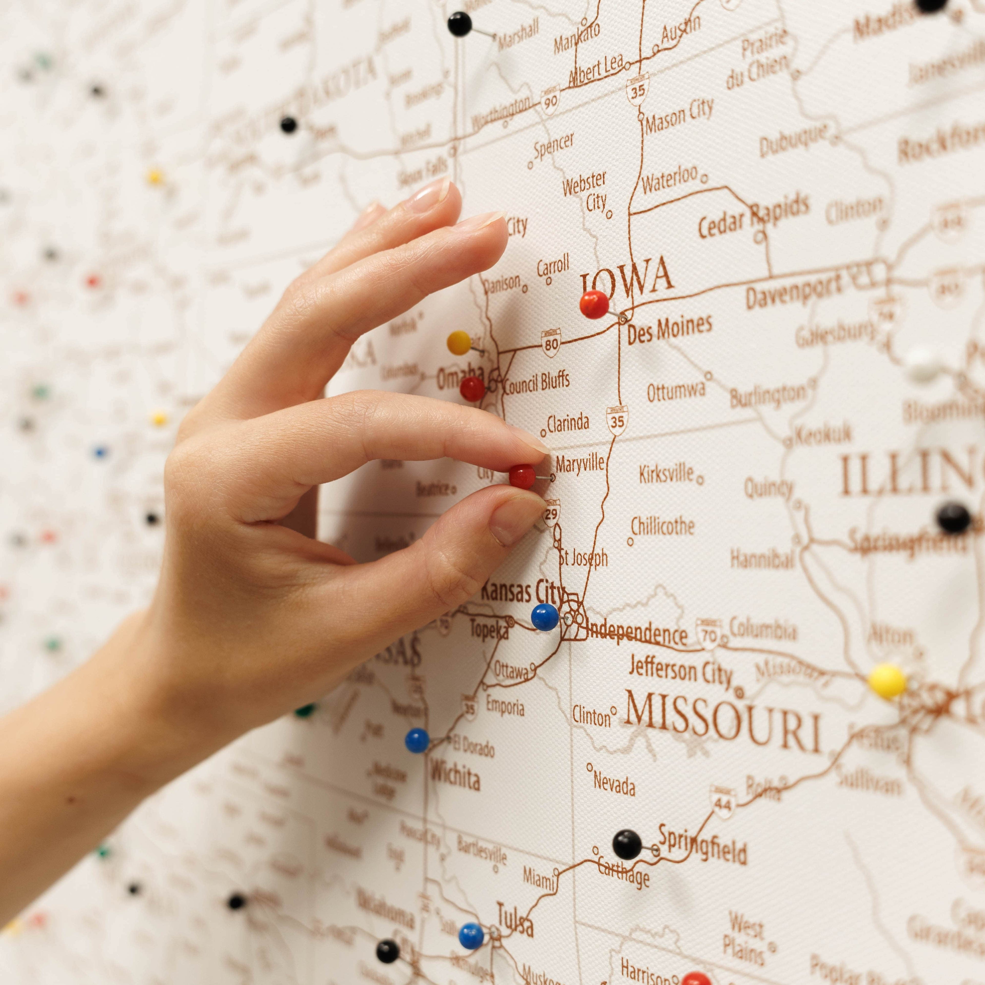 Minimalist Wooden Canvas USA Map in Beige