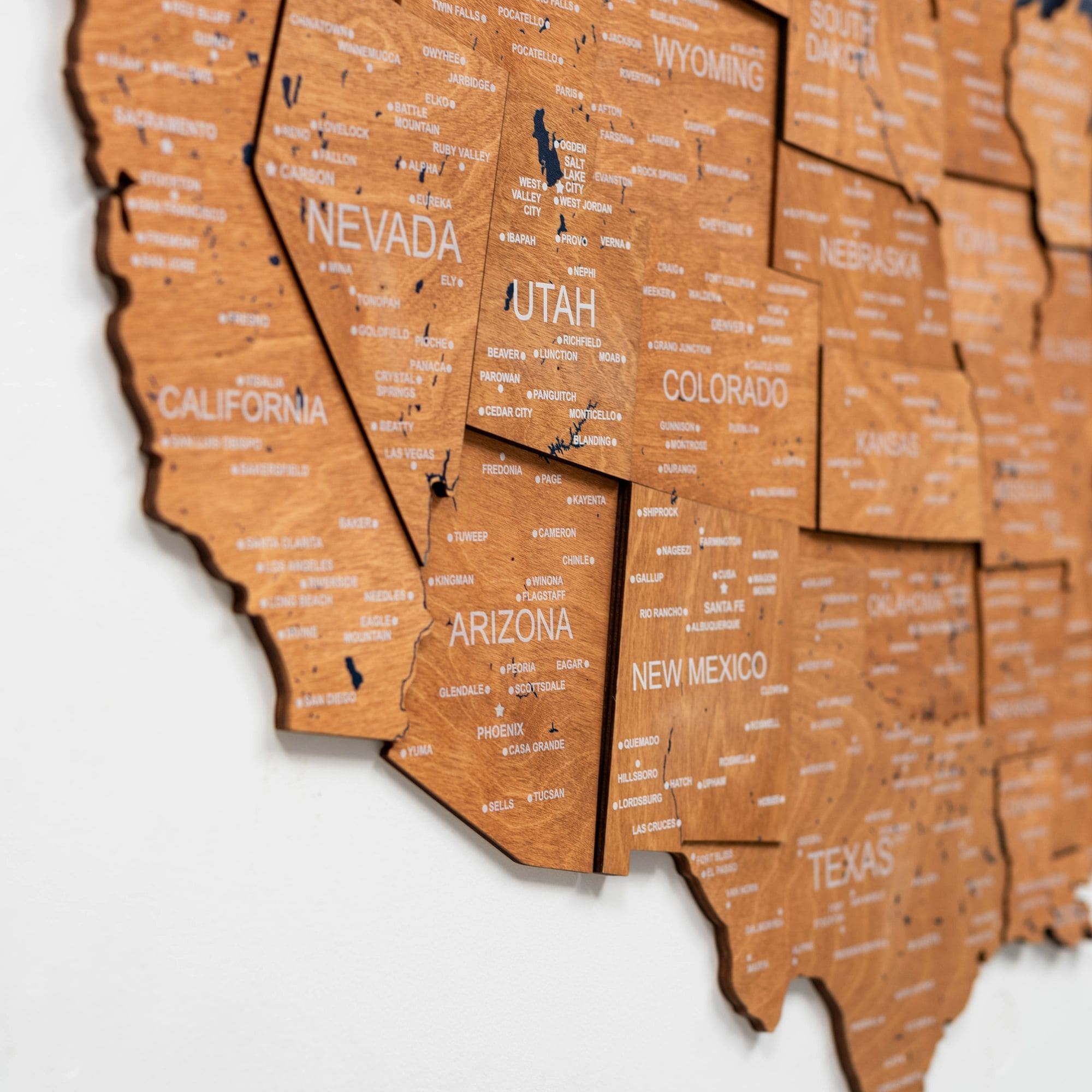 3D Wooden USA Map Wall Art - Oak Finish Home Decor