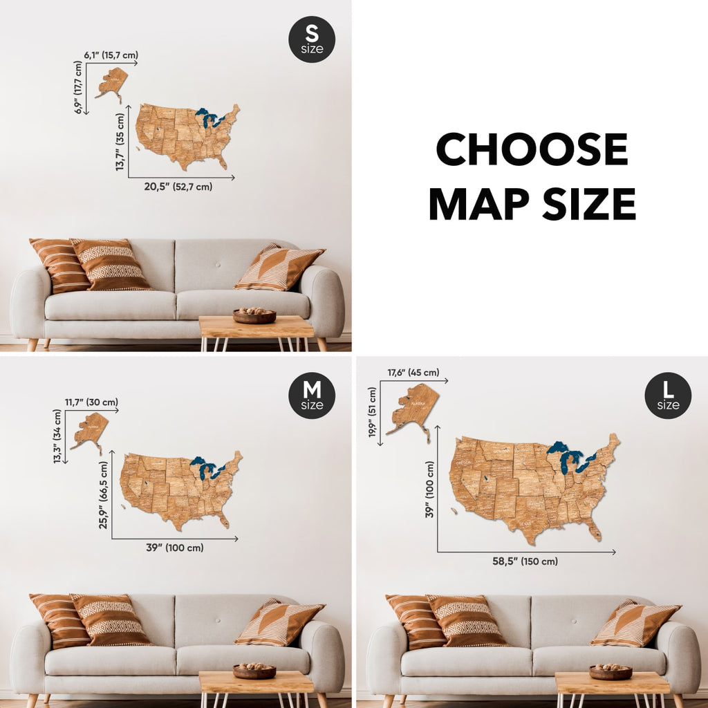 3D Wooden USA Map Wall Art - Oak Finish Home Decor