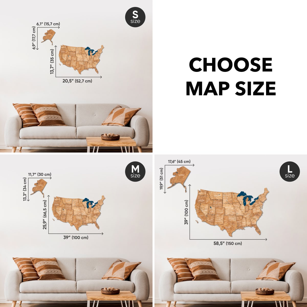 3D Wooden USA Map Wall Art - Oak Finish Home Decor