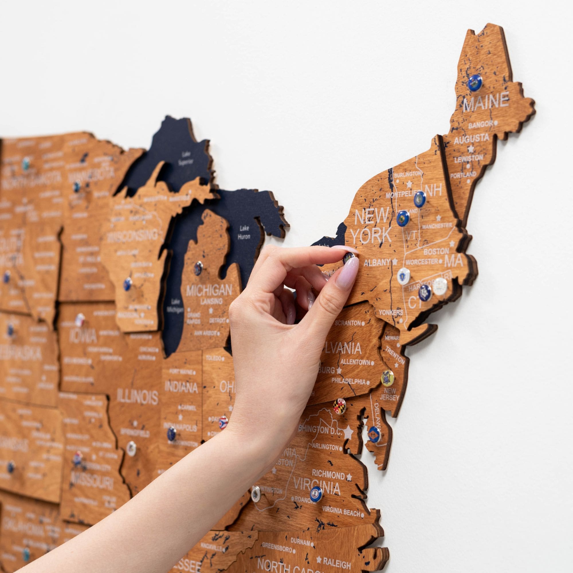 3D Wooden USA Map Wall Art - Oak Finish Home Decor