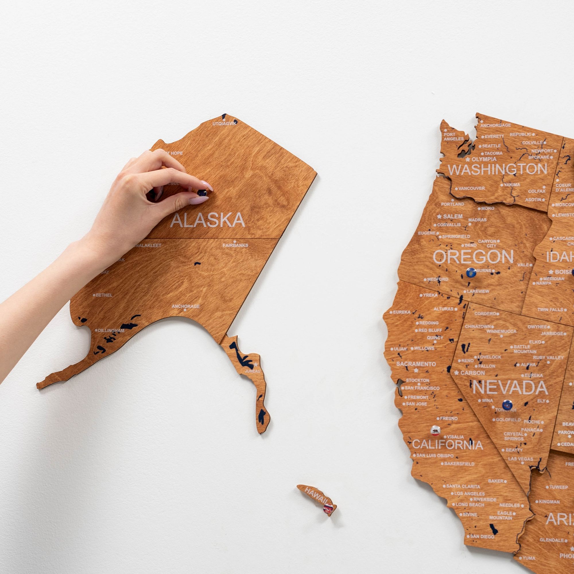 3D Wooden USA Map Wall Art - Oak Finish Home Decor