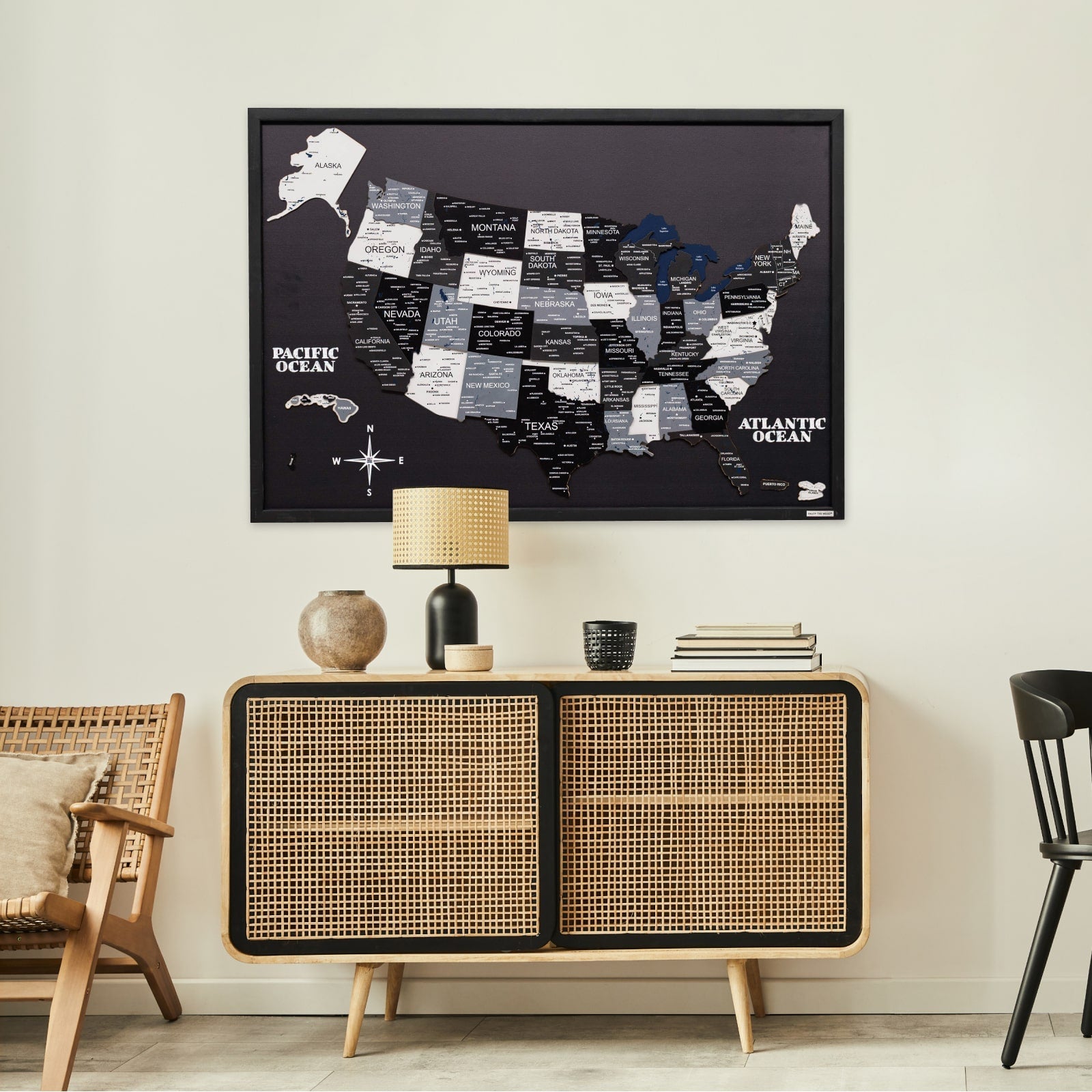 3D Wooden USA Map Wall Art Large Format Modern Minimalist Decor