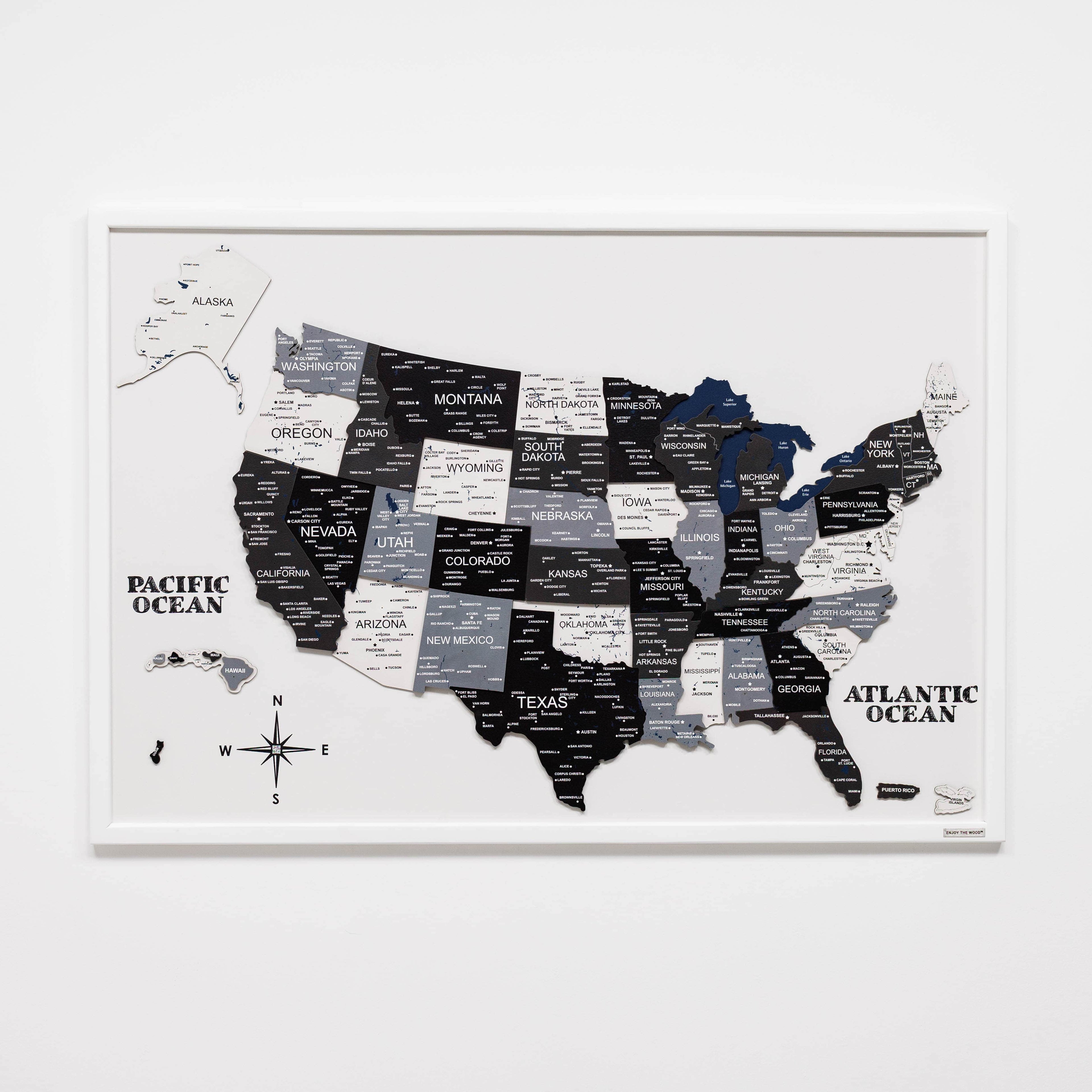 3D Wooden USA Map Wall Art Large Format Modern Minimalist Decor