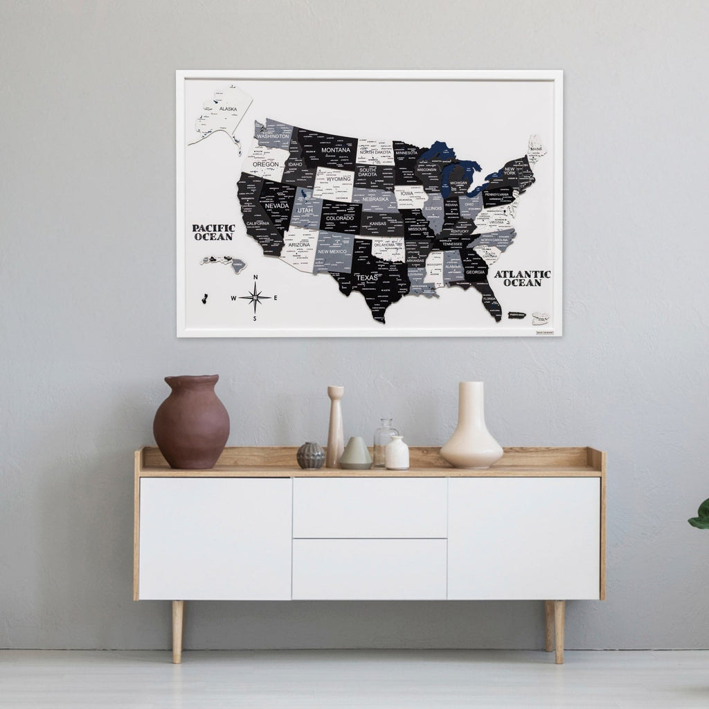 3D Wooden USA Map Wall Art Large Format Modern Minimalist Decor