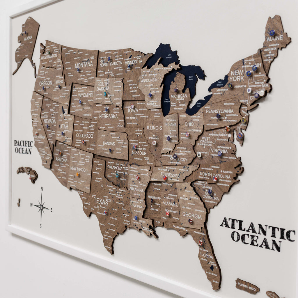 3D Wooden USA Map Wall Art Terra Minimalist Modern Home Decor