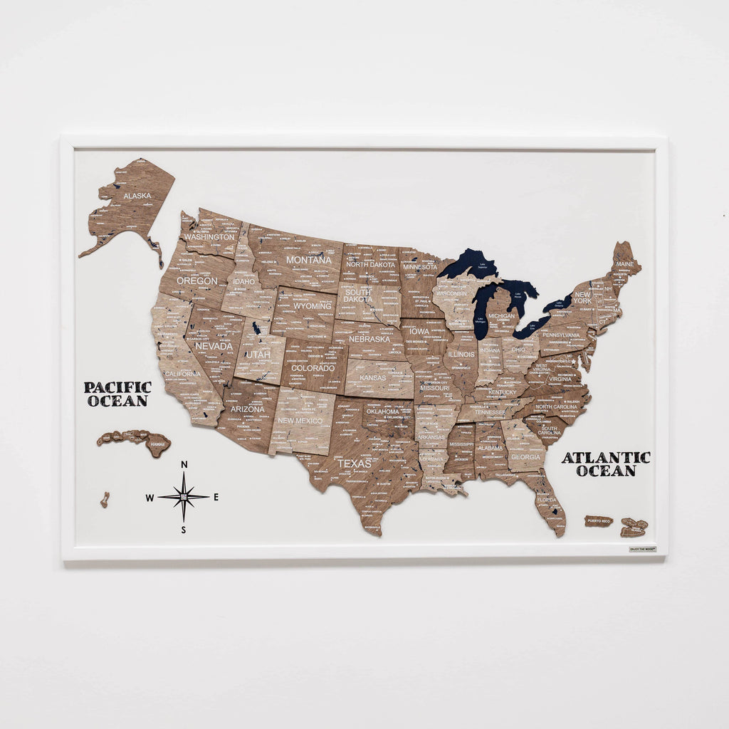 3D Wooden USA Map Wall Art Terra Minimalist Modern Home Decor