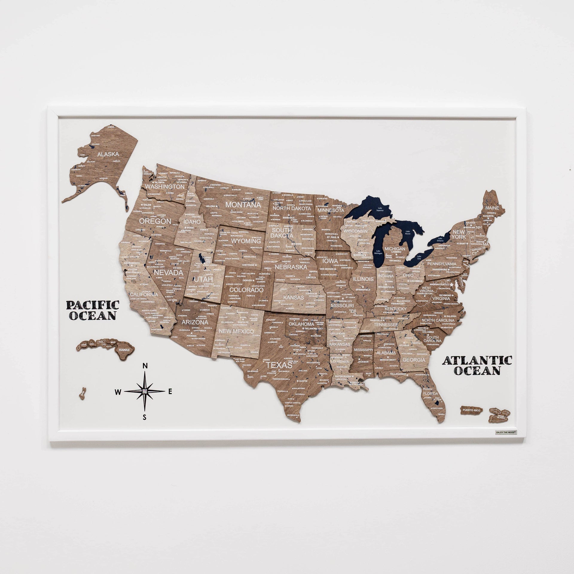 3D Wooden USA Map Wall Art Terra Minimalist Modern Home Decor