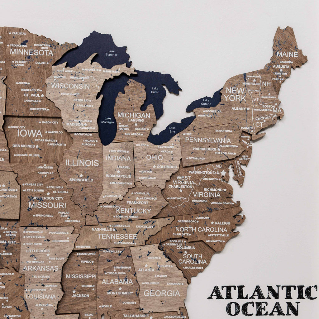 3D Wooden USA Map Wall Art Terra Minimalist Modern Home Decor