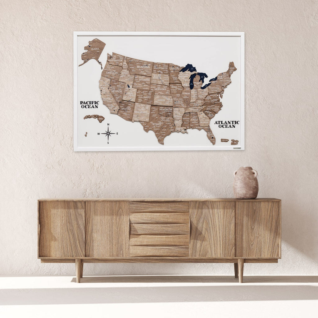 3D Wooden USA Map Wall Art Terra Minimalist Modern Home Decor